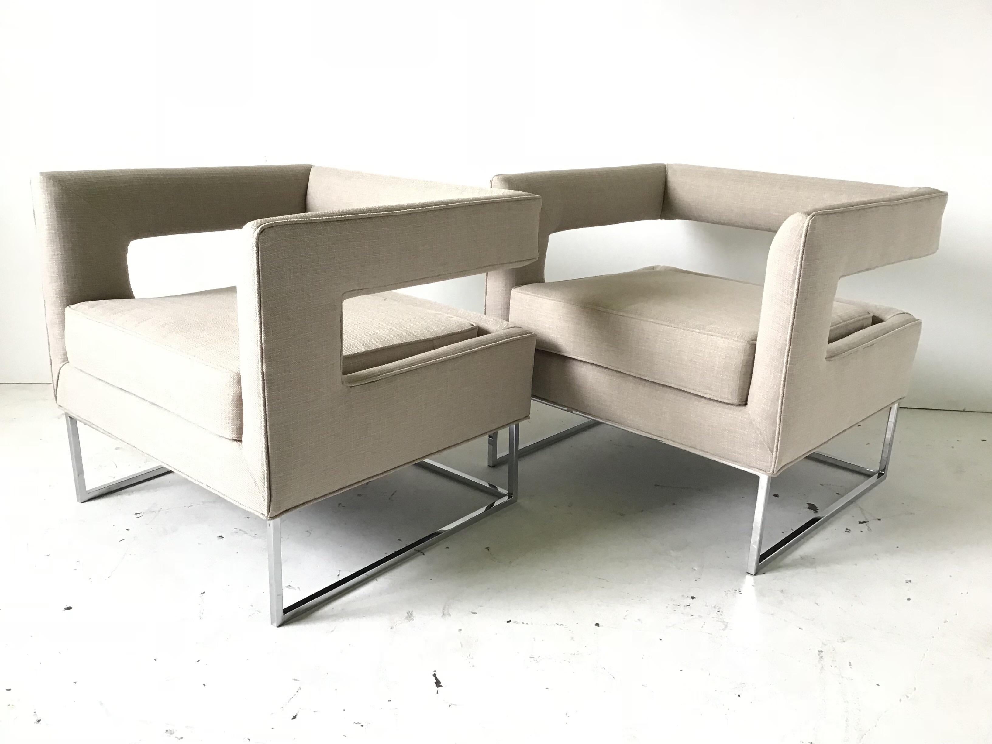 Modern 1970s Bernhardt Flair Cantilevered Back Cube Lounge Chairs