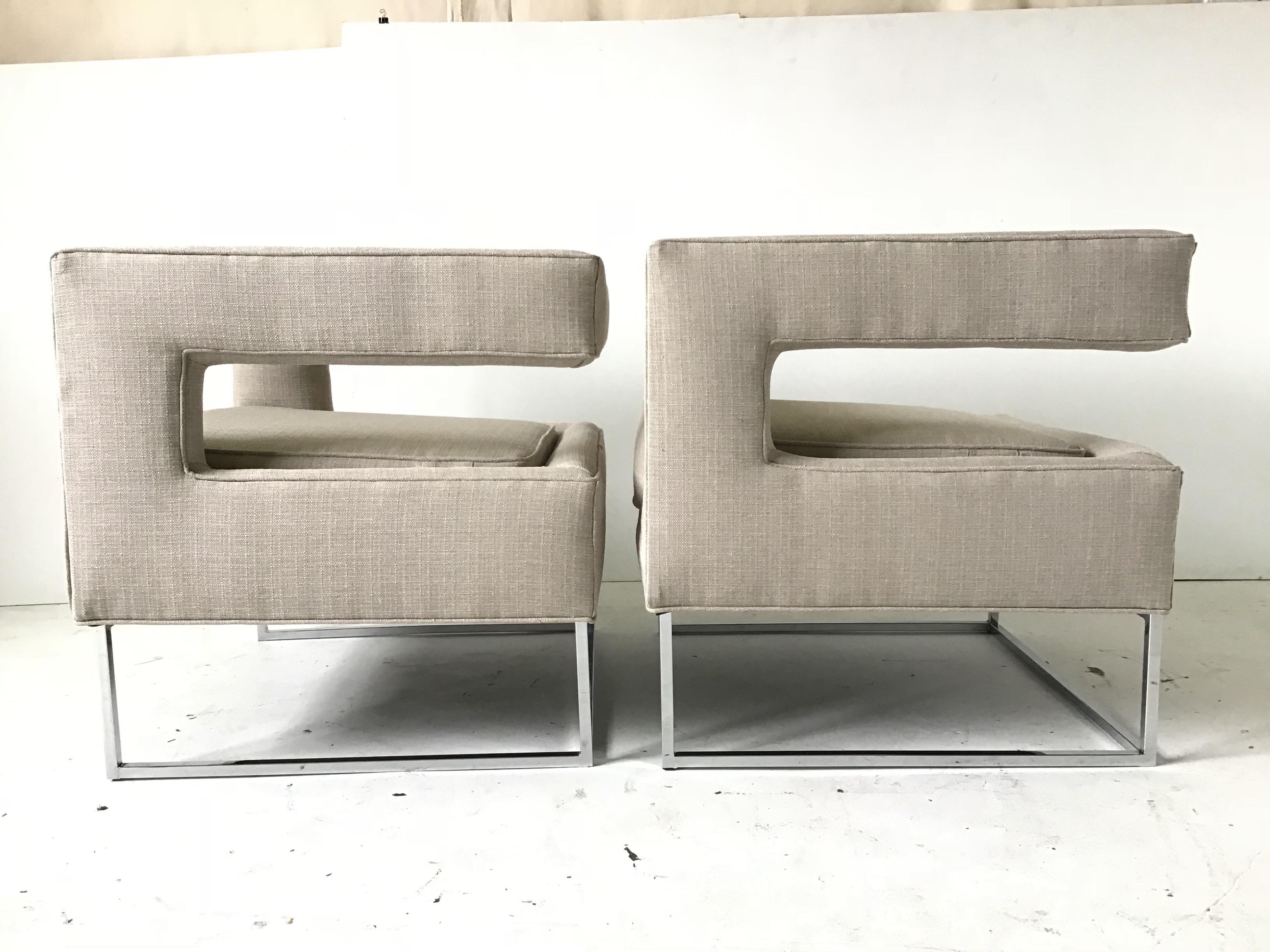 American 1970s Bernhardt Flair Cantilevered Back Cube Lounge Chairs
