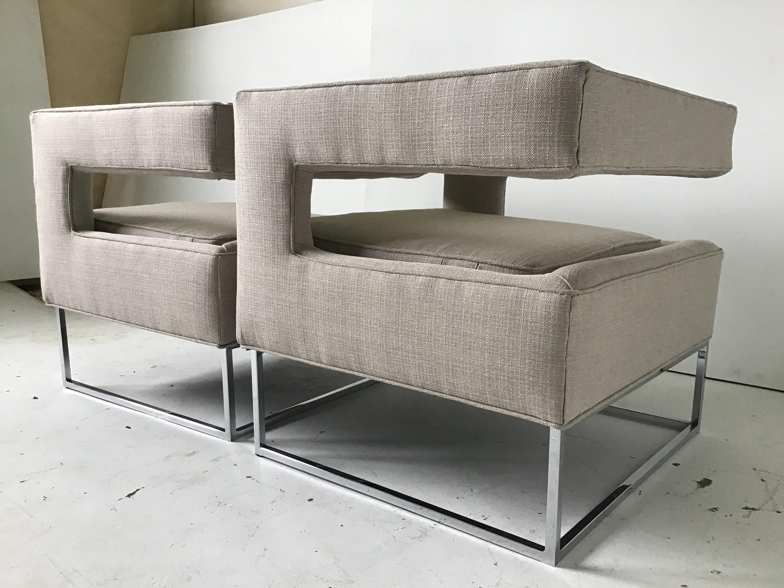 1970s Bernhardt Flair Cantilevered Back Cube Lounge Chairs In Good Condition In Tulsa, OK