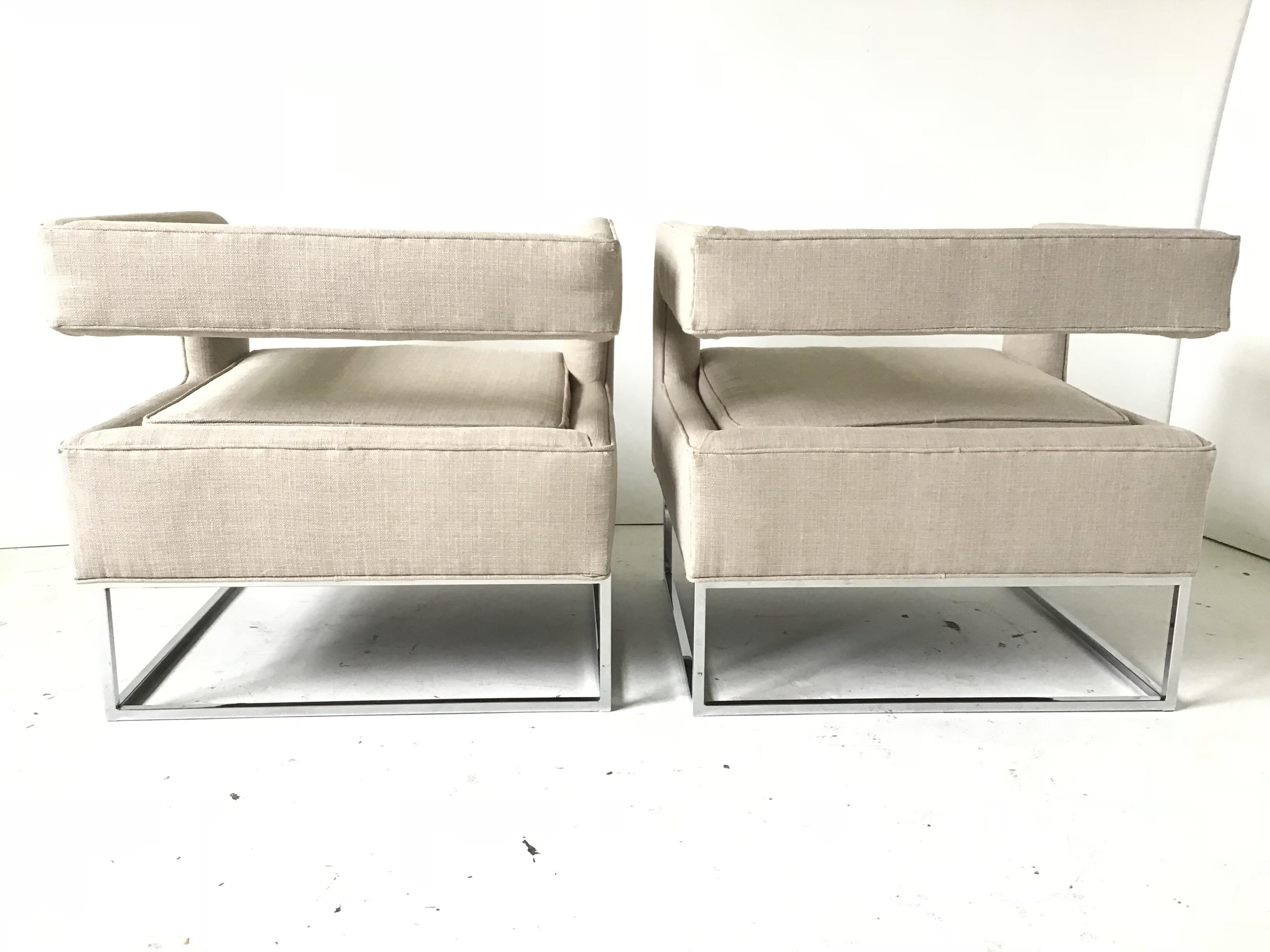 Late 20th Century 1970s Bernhardt Flair Cantilevered Back Cube Lounge Chairs