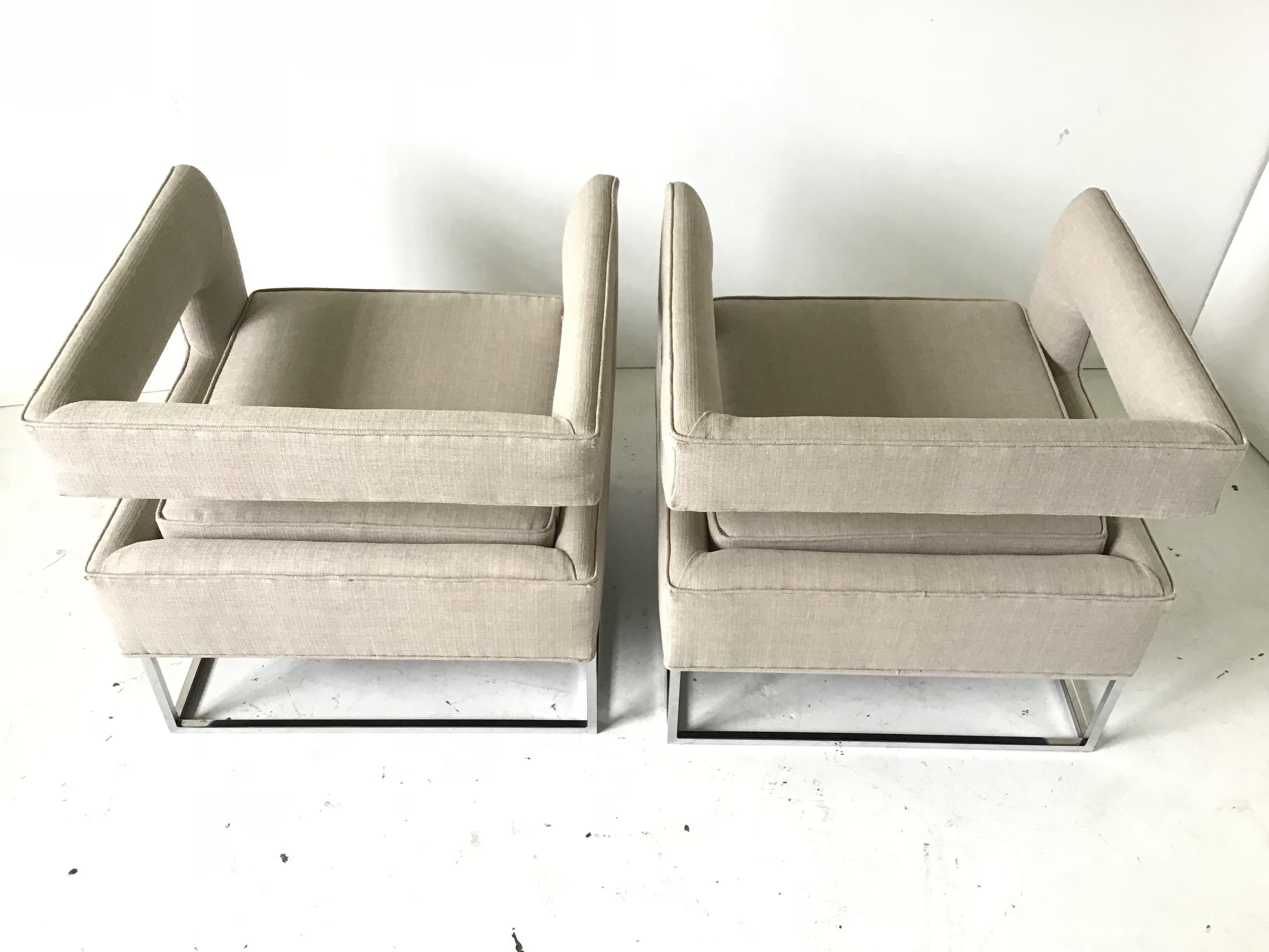 Upholstery 1970s Bernhardt Flair Cantilevered Back Cube Lounge Chairs
