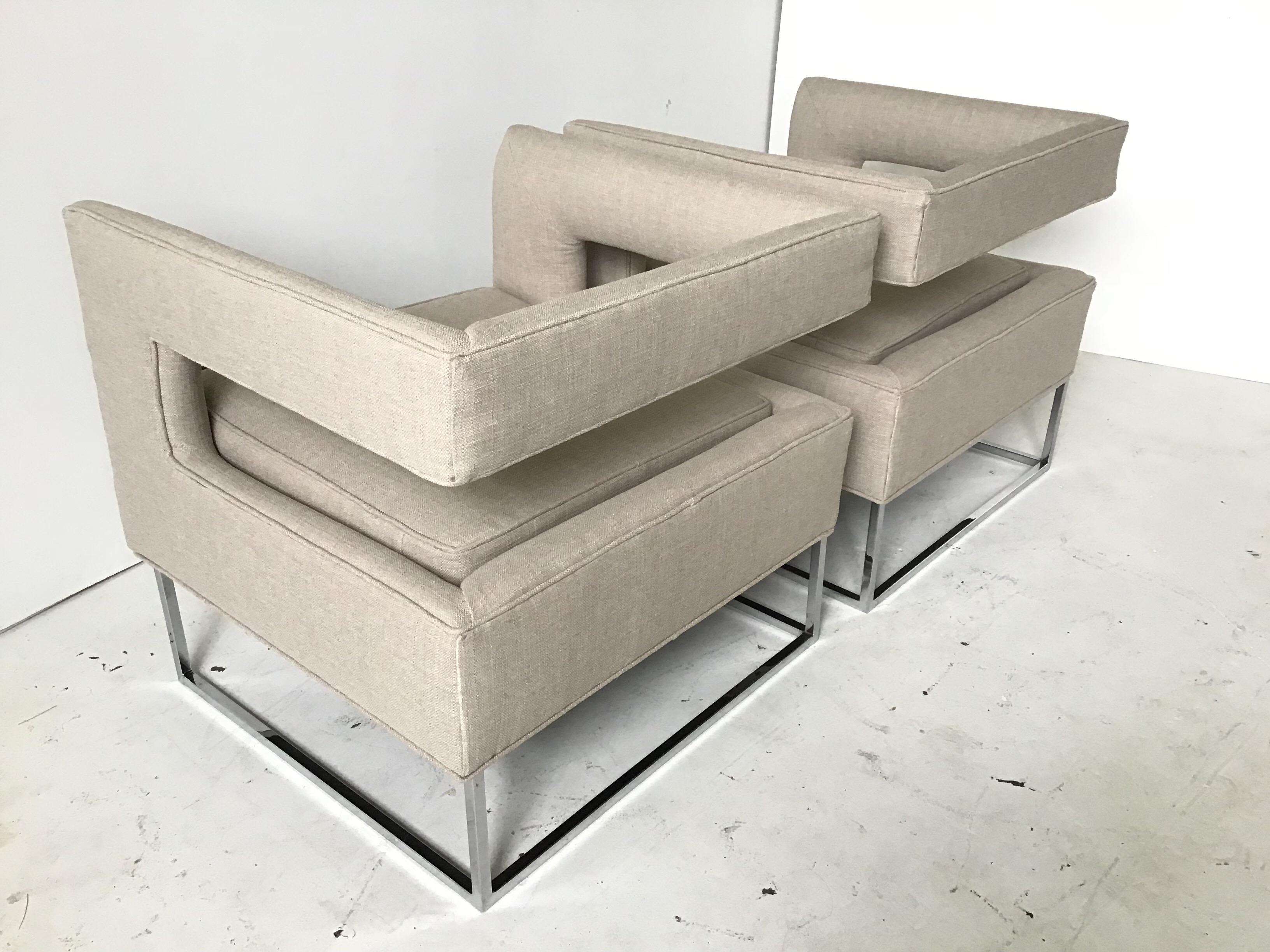 1970s Bernhardt Flair Cantilevered Back Cube Lounge Chairs 1