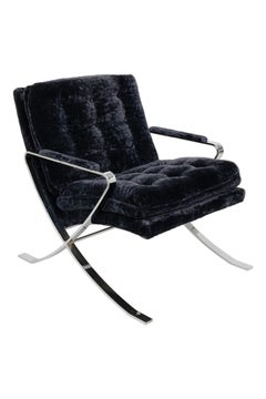 1970s Bernhardt Flair Flat Bar Chrome And Crushed Velvet Armchair