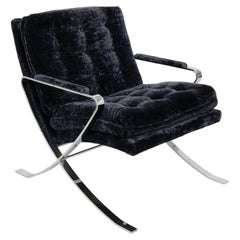1970s Bernhardt Flair Flat Bar Chrome And Crushed Velvet Armchair