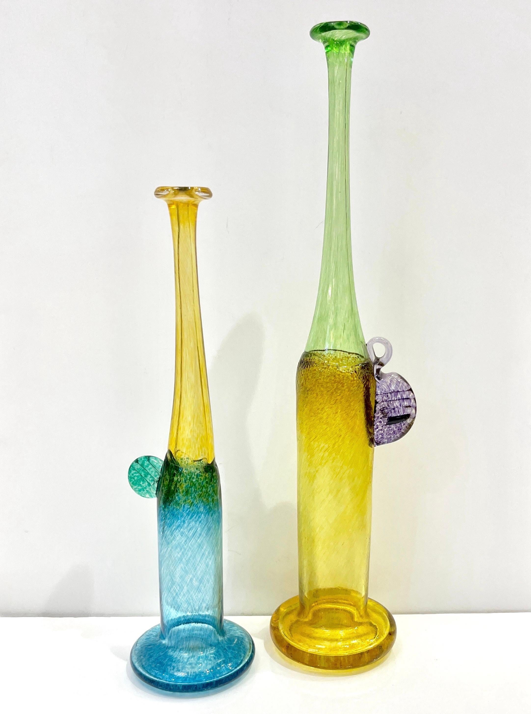1970s Bertil Vallien Swedish Blue Green Yellow Art Glass Vase for  Kosta Boda For Sale 3