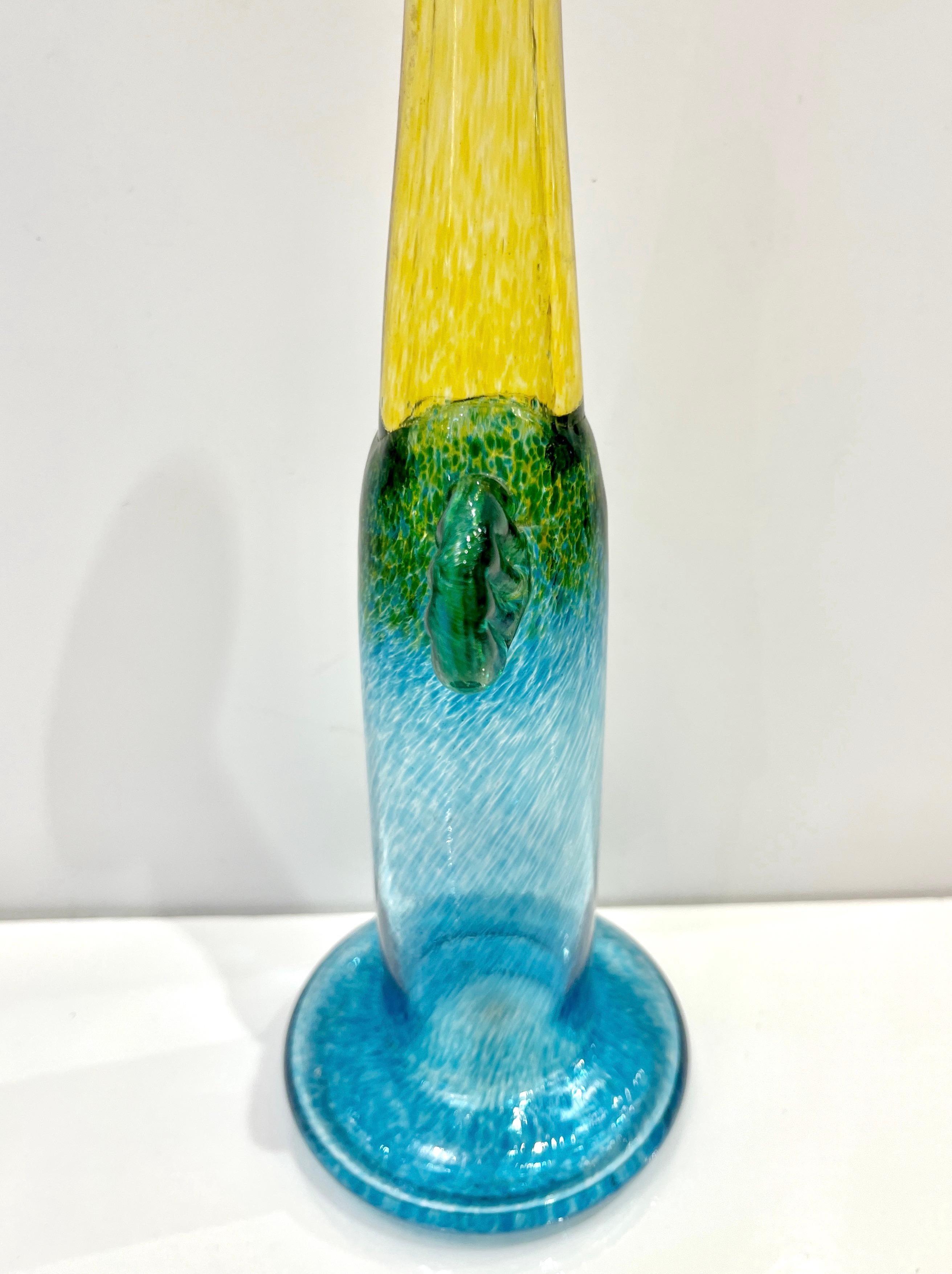 Hand-Crafted 1970s Bertil Vallien Swedish Blue Green Yellow Art Glass Vase for  Kosta Boda For Sale