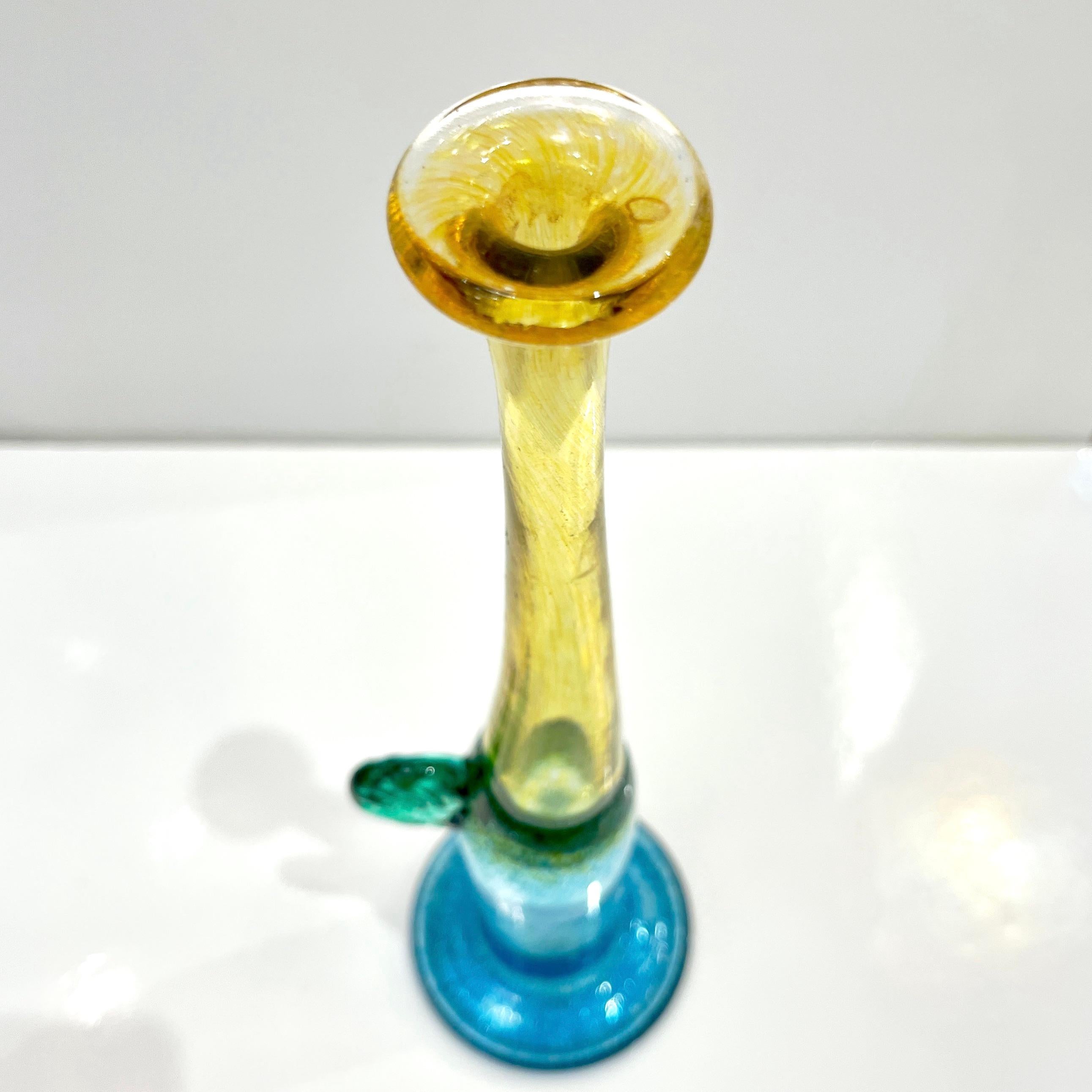 1970s Bertil Vallien Swedish Blue Green Yellow Art Glass Vase for  Kosta Boda In Excellent Condition For Sale In New York, NY