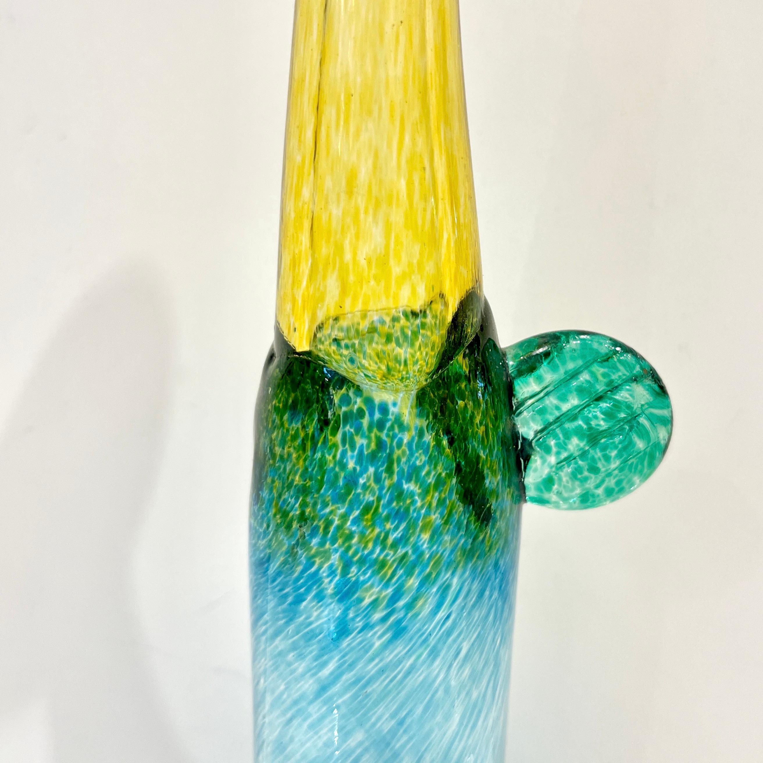Blown Glass 1970s Bertil Vallien Swedish Blue Green Yellow Art Glass Vase for  Kosta Boda For Sale