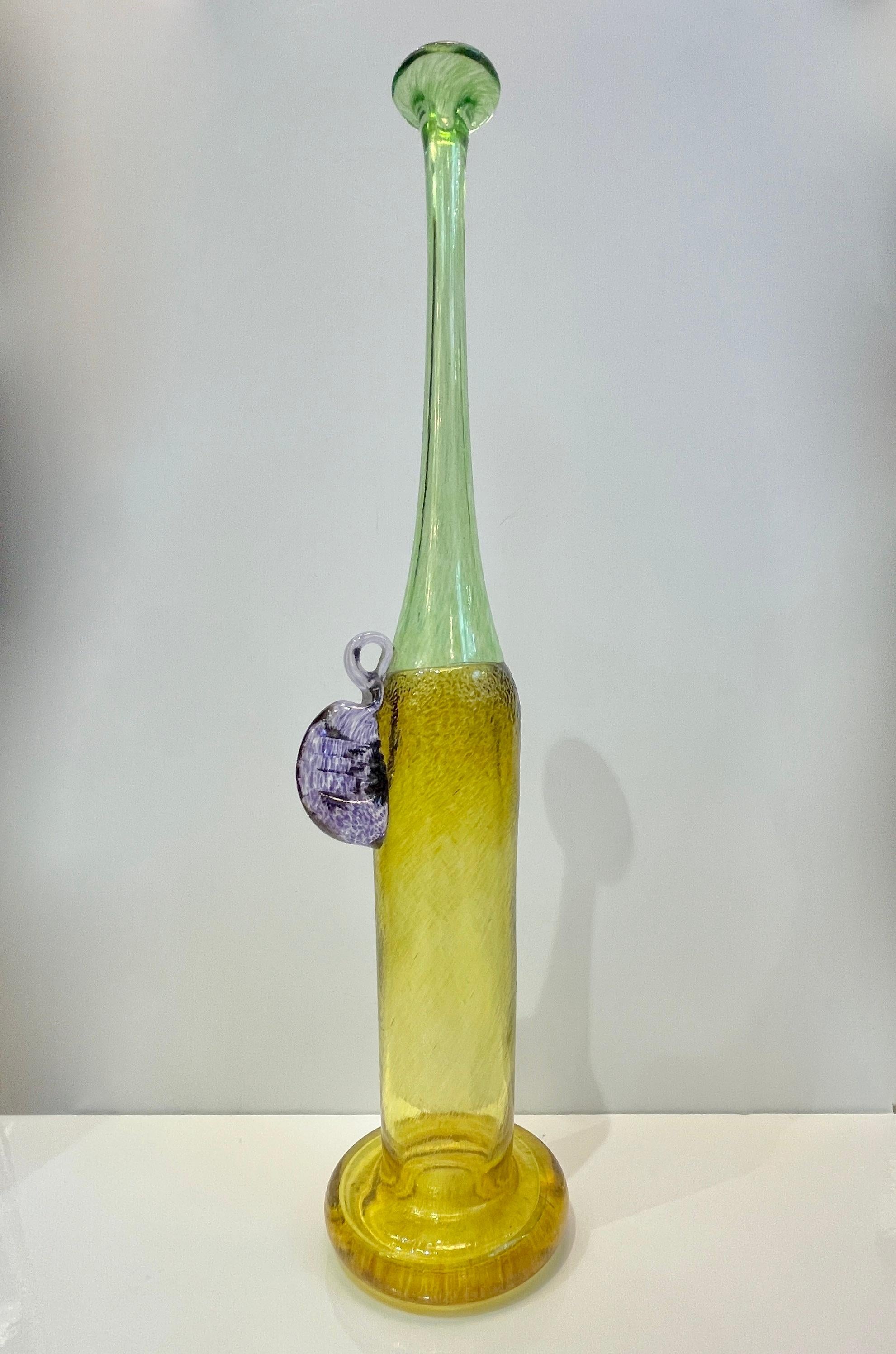 1970s Bertil Vallien Swedish Purple Green Yellow Art Glass Vase for Kosta Boda For Sale 5