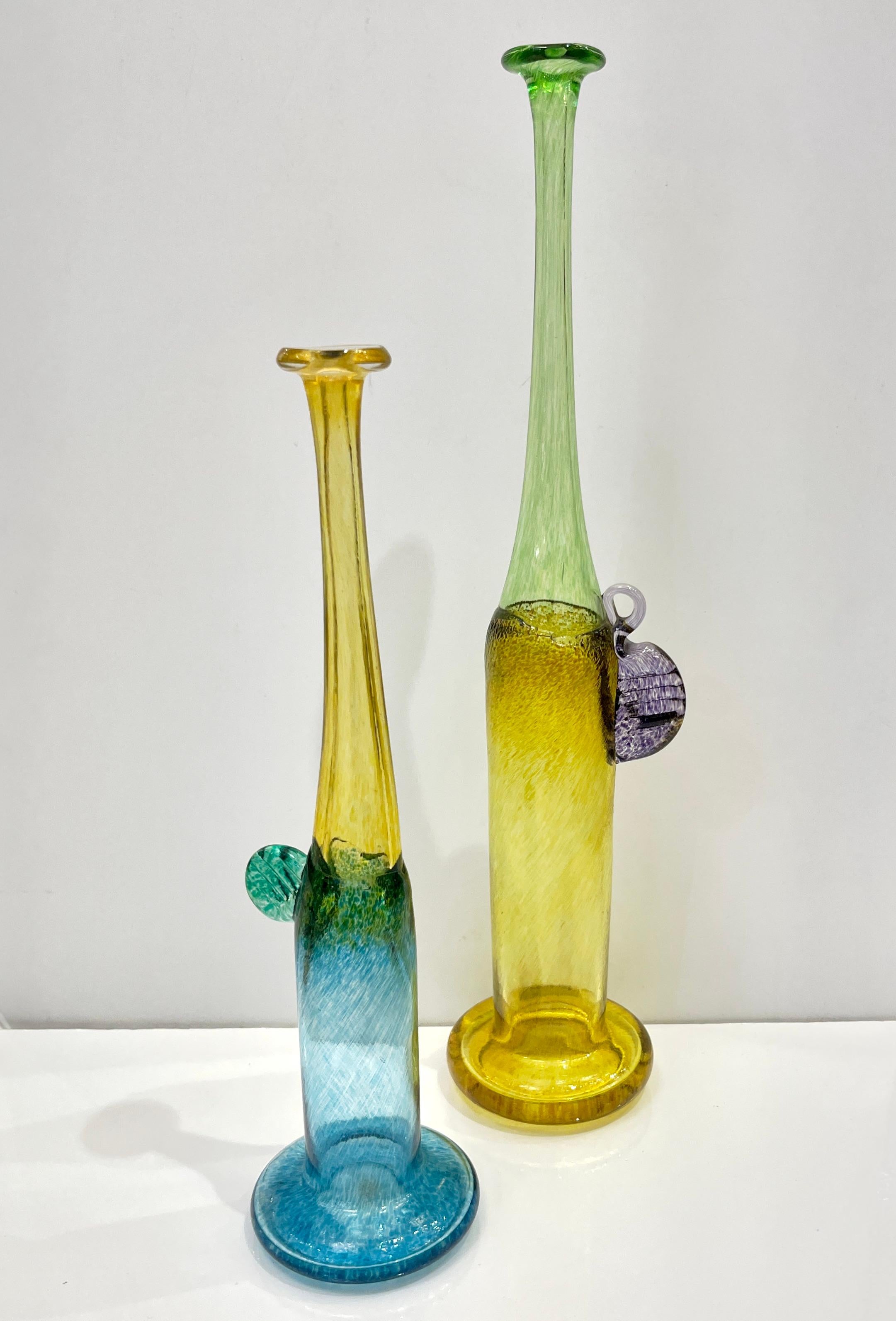 1970s Bertil Vallien Swedish Purple Green Yellow Art Glass Vase for Kosta Boda For Sale 3