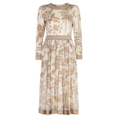 1970s Bessi Cream Silk Chiffon and Jersey Botanical Print Dress