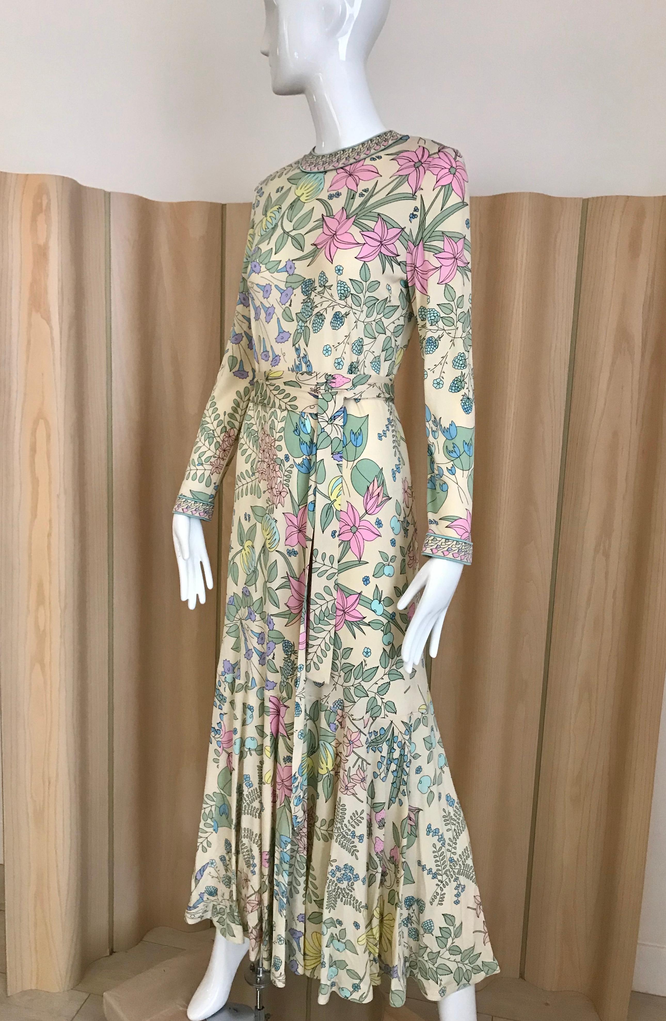 Women's 1970s Bessi Multi Color Floral Jersey Maxi Dress
