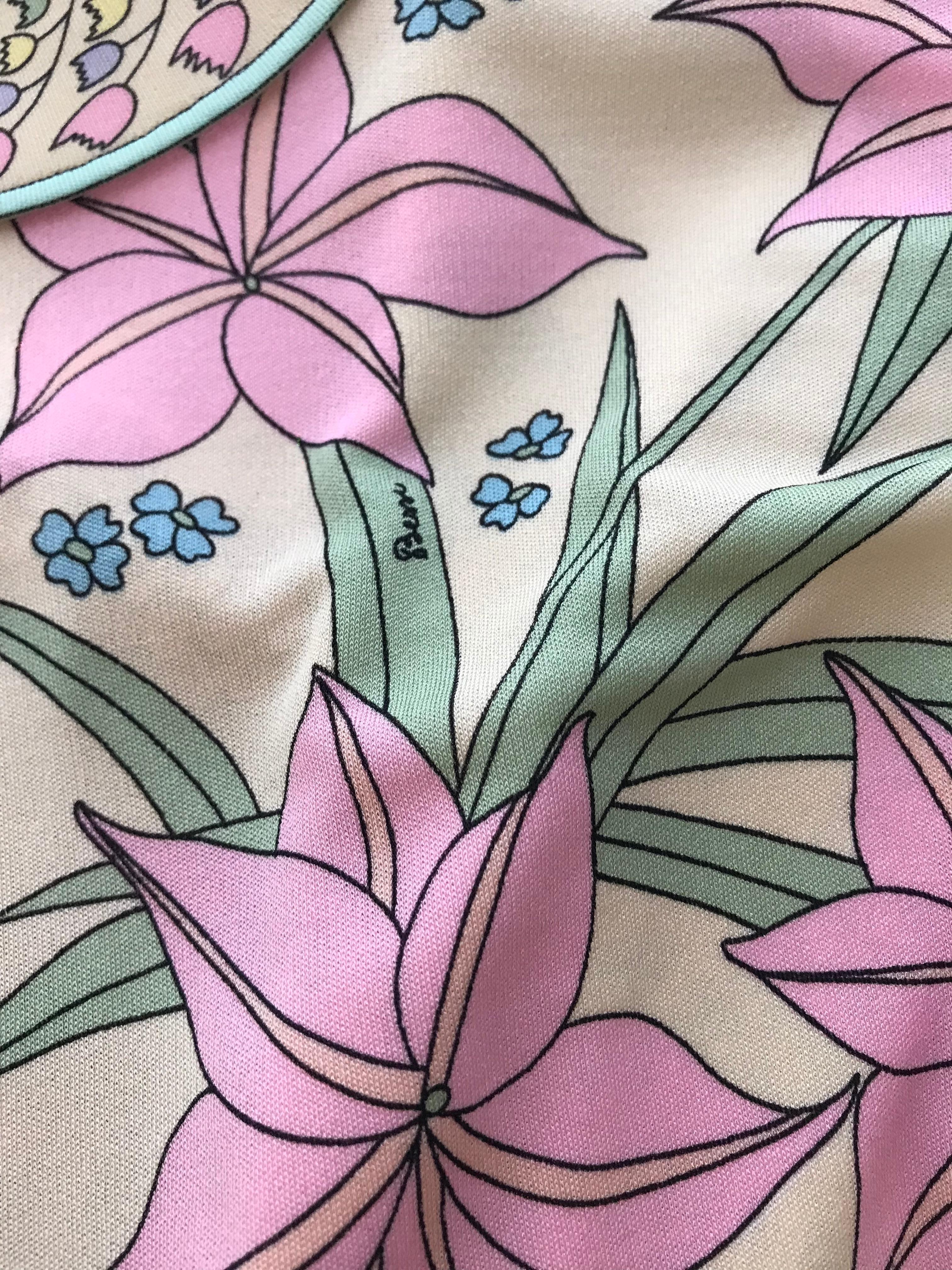 1970s Bessi Multi Color Floral Jersey Maxi Dress 1