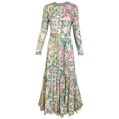 1970s Bessi Multi Color Floral Jersey Maxi Dress
