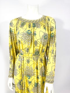 1970s Bessi Yellow Printed Silk Jersey Dress
