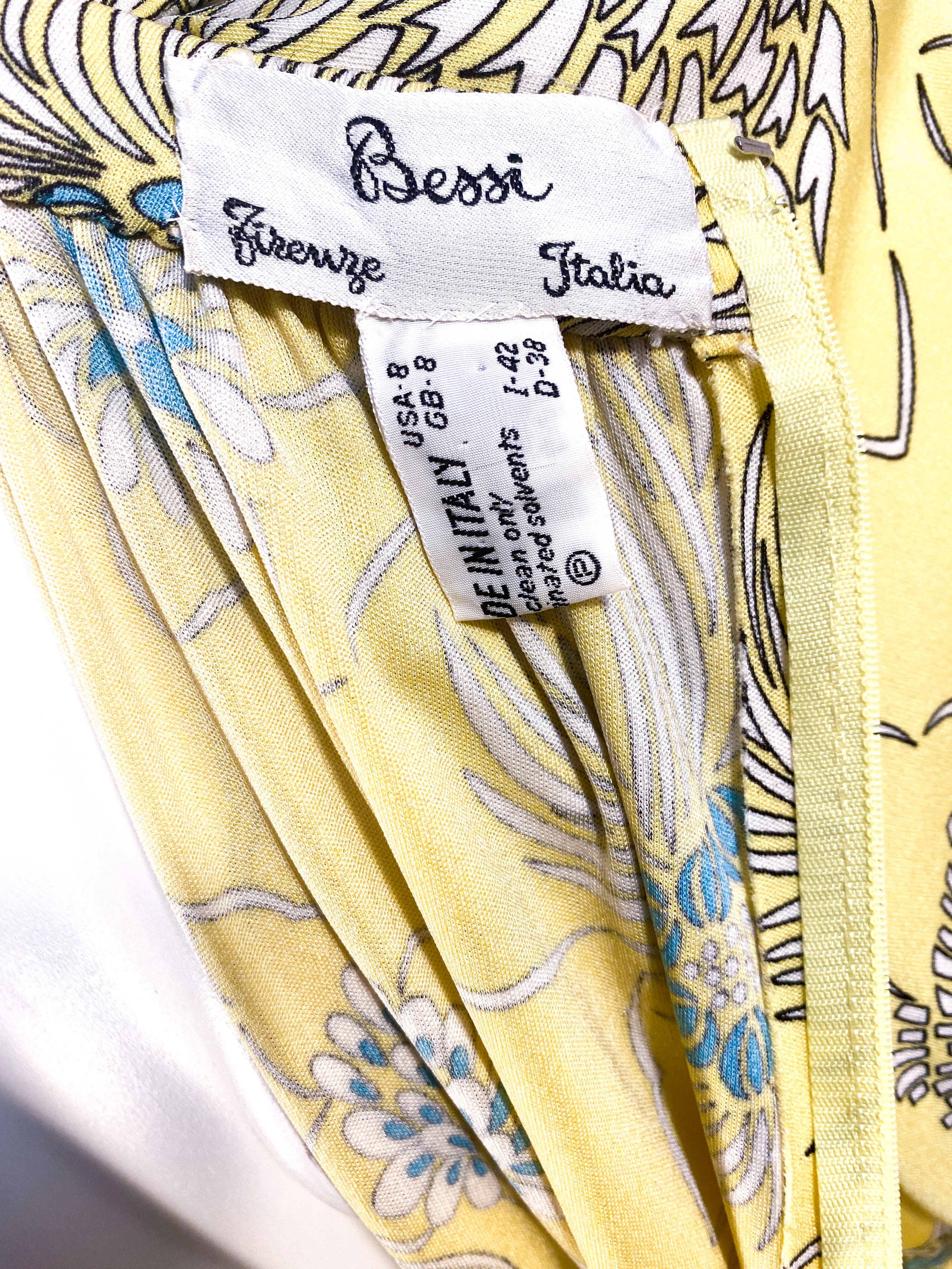 1970s Bessi Yellow Printed Silk Jersey Dress For Sale 3