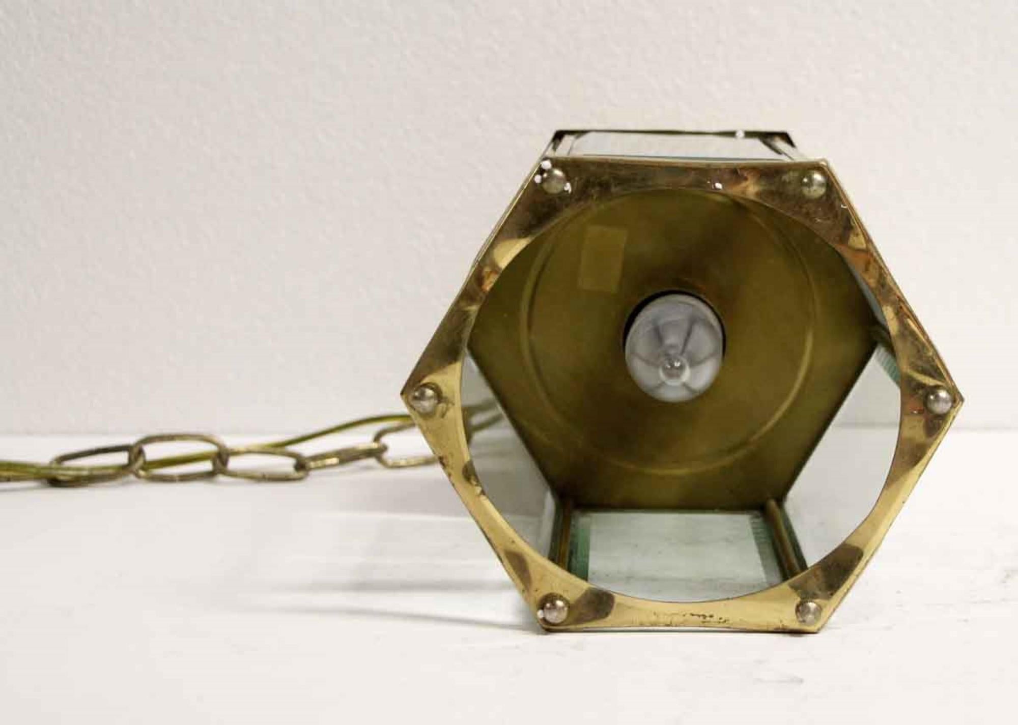1970s Beveled Glass Hexagon Lantern Pendant with Beveled Glass In Good Condition In New York, NY