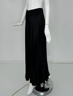 1970s Bias Cut Black Crepe Back Satin Wide Leg Palazzo Pant  High Waist 9-10