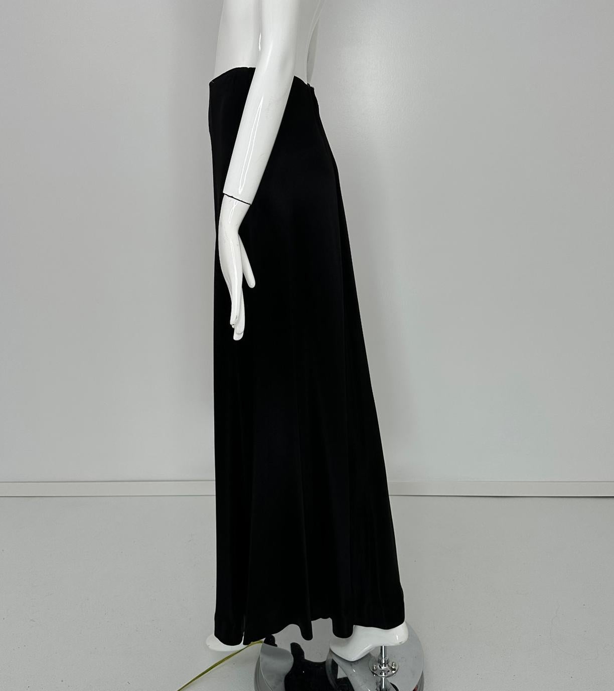 Women's 1970s Bias Cut Black Crepe Back Satin Wide Leg Palazzo Pant  High Waist 9-10 For Sale