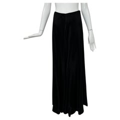 1970s Bias Cut Black Crepe Back Satin Wide Leg Palazzo Pant  High Waist 9-10