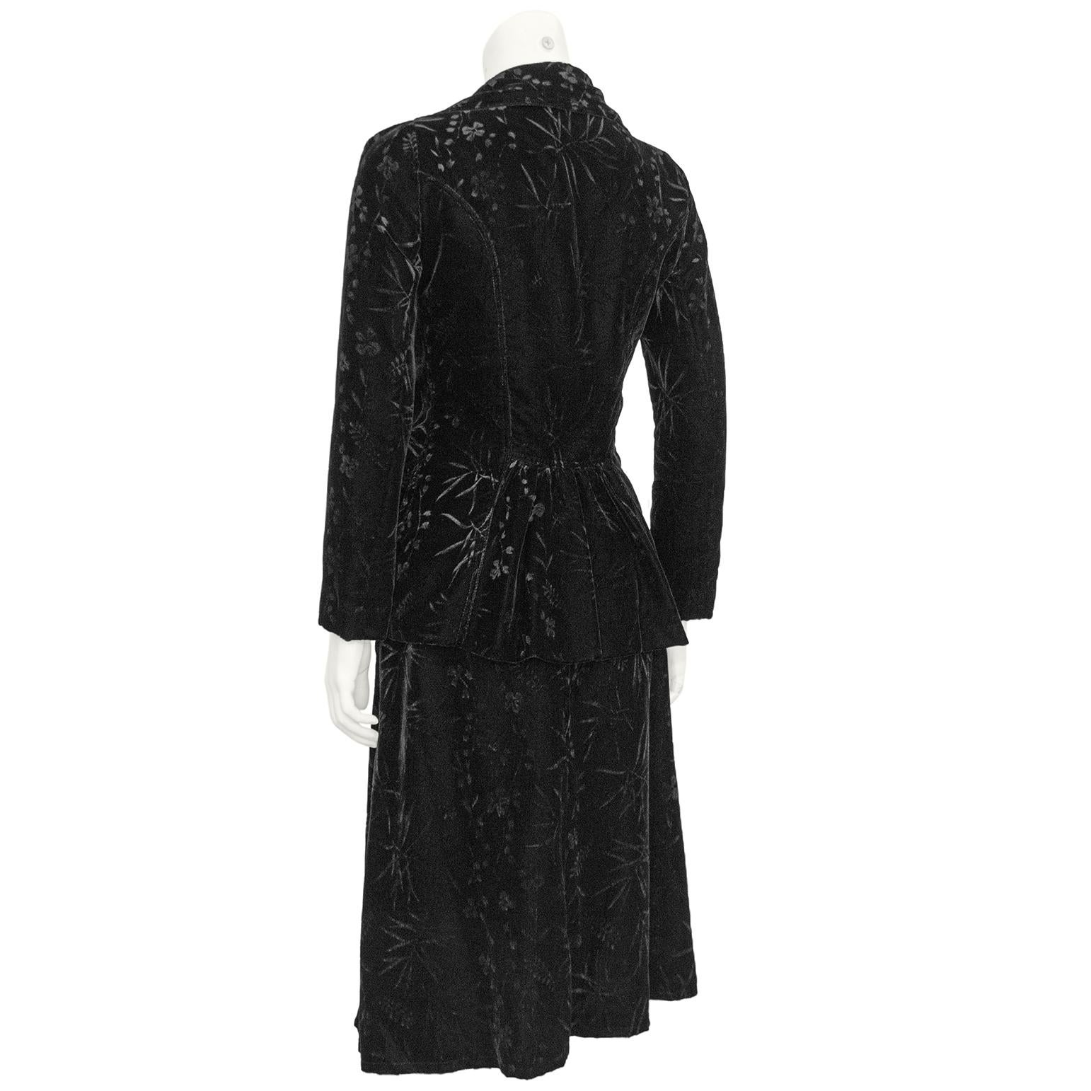 1970s Biba Black Floral Devoree Velvet Jacket and Skirt Ensemble In Good Condition For Sale In Toronto, Ontario