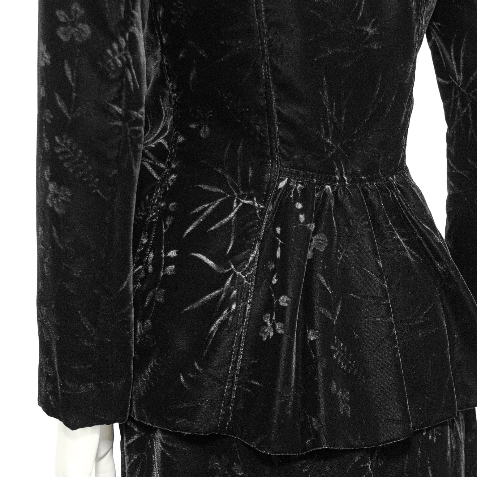 1970s Biba Black Floral Devoree Velvet Jacket and Skirt Ensemble For Sale 1