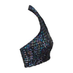 1970s Biba Black Iridescent Sequin Halter-Neck Top
