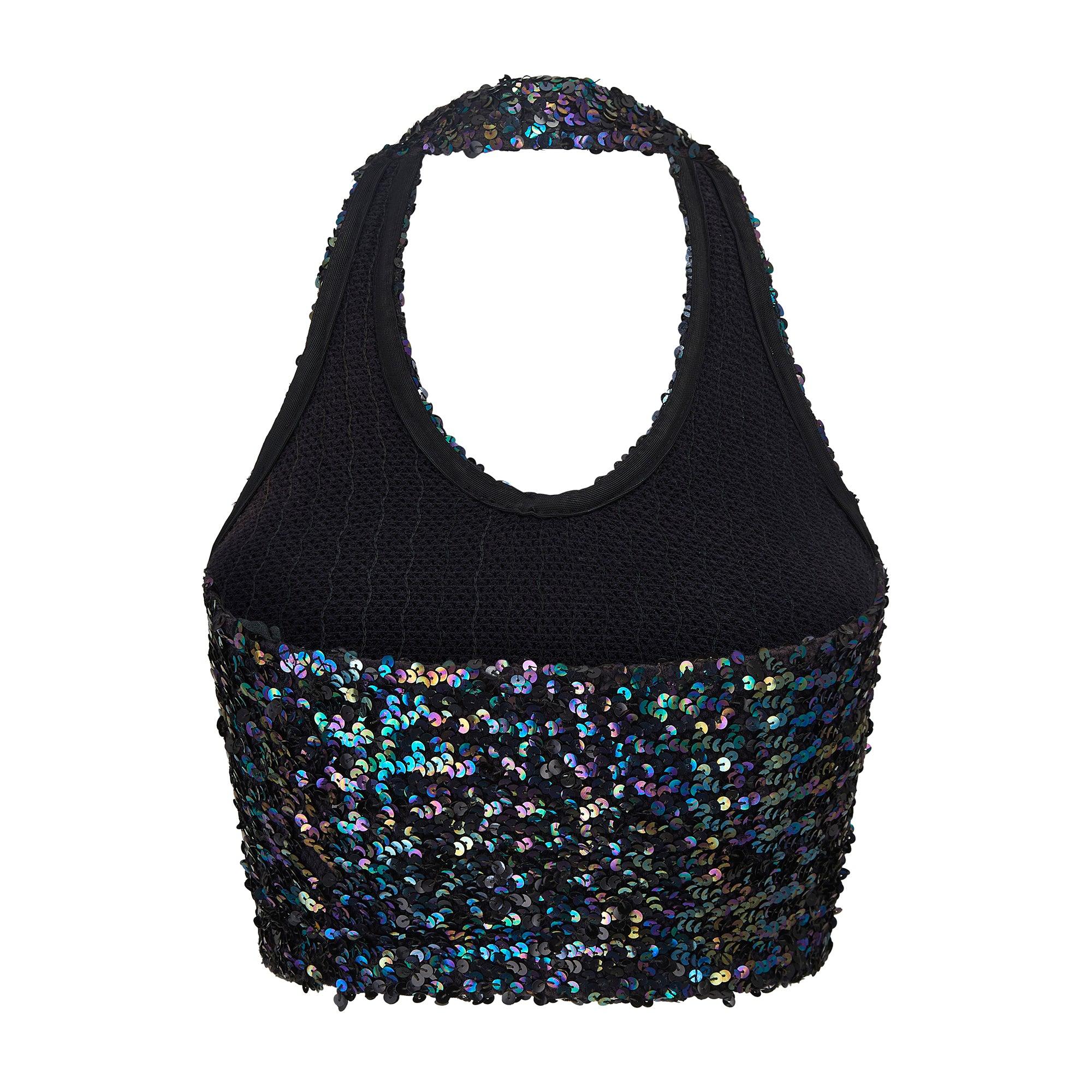 1970s Biba Black Iridescent Sequin Halter-Neck Top In Excellent Condition For Sale In London, GB