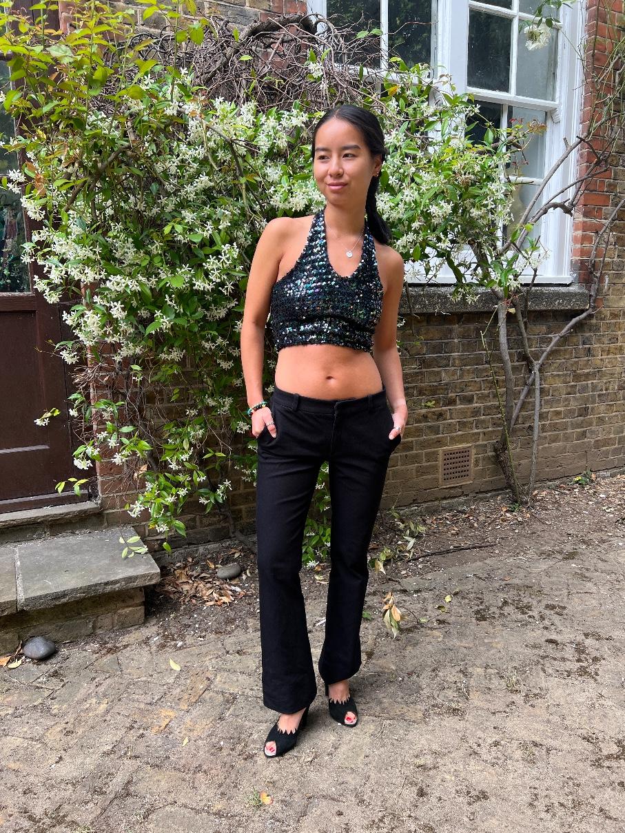 1970s Biba Black Iridescent Sequin Halter-Neck Top For Sale 2