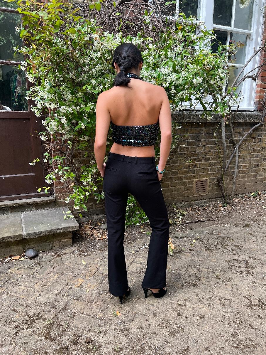 1970s Biba Black Iridescent Sequin Halter-Neck Top For Sale 3