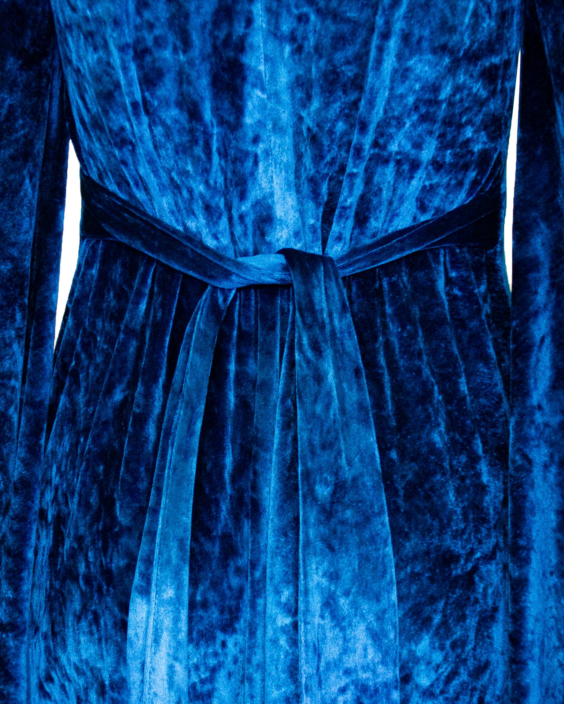 1970's BIBA London Royal Blue Panné Velvet Full Length Dress 1