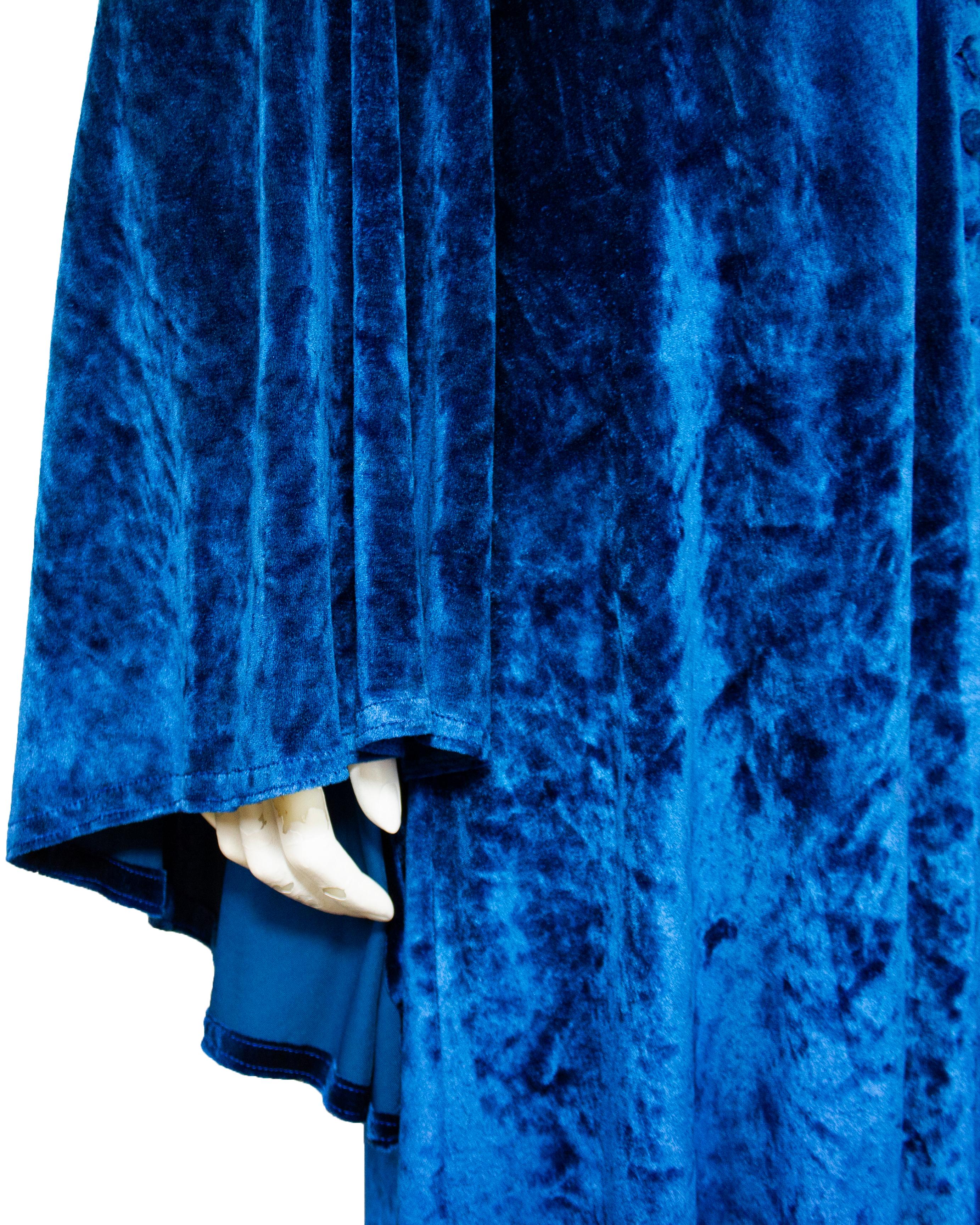 1970's BIBA London Royal Blue Panné Velvet Full Length Dress 2