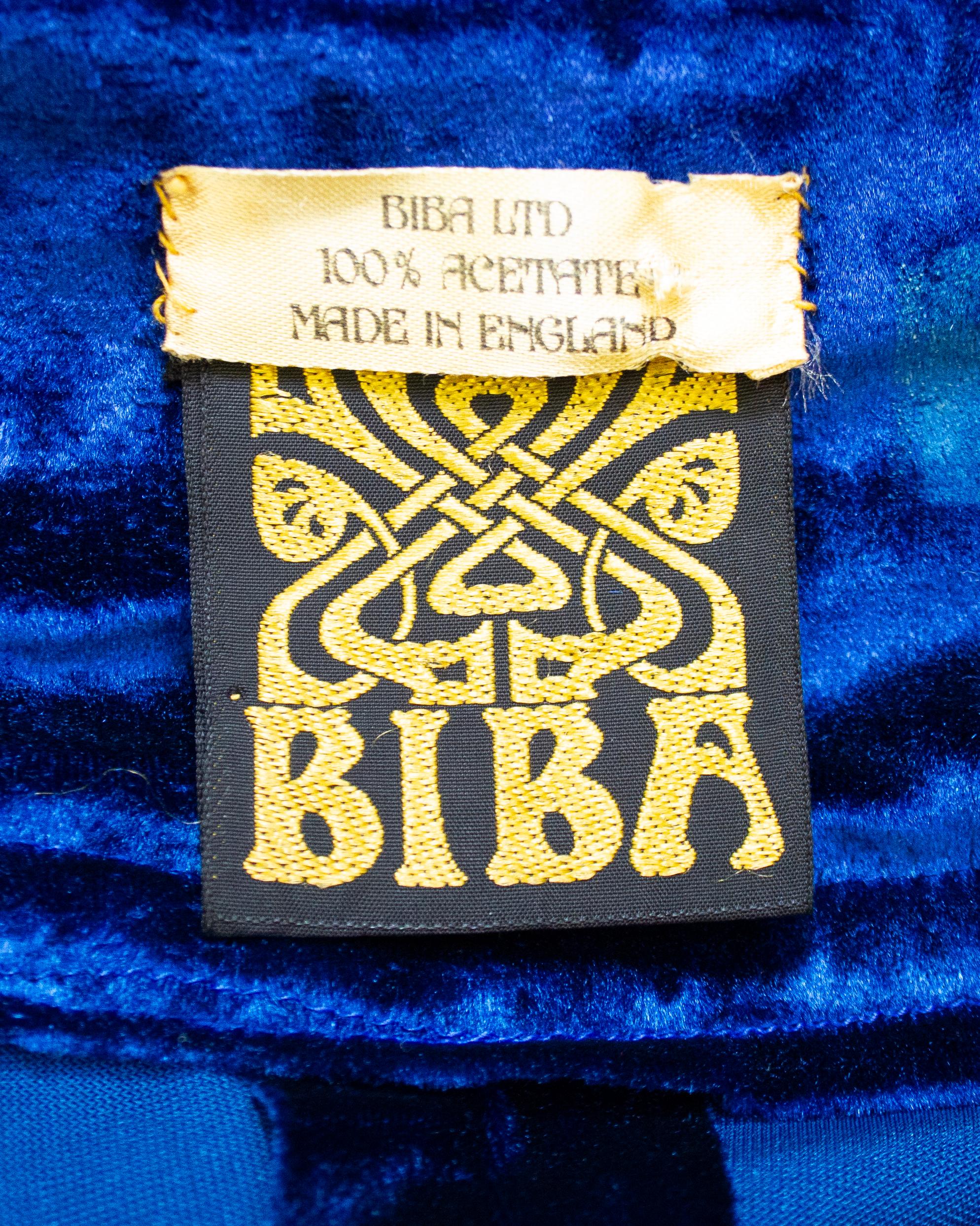 1970's BIBA London Royal Blue Panné Velvet Full Length Dress 3