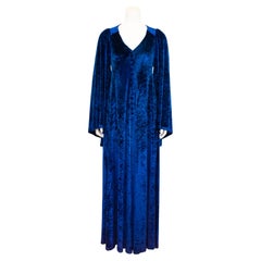 Vintage 1970's BIBA London Royal Blue Panné Velvet Full Length Dress