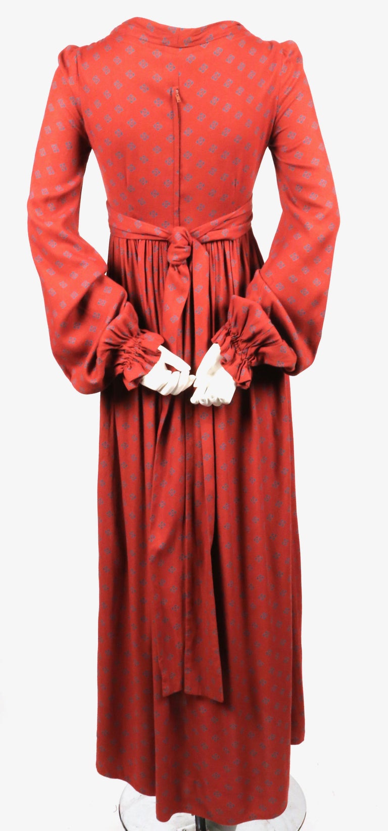 1970's BIBA long dress with adjustable neckline and sleeves at