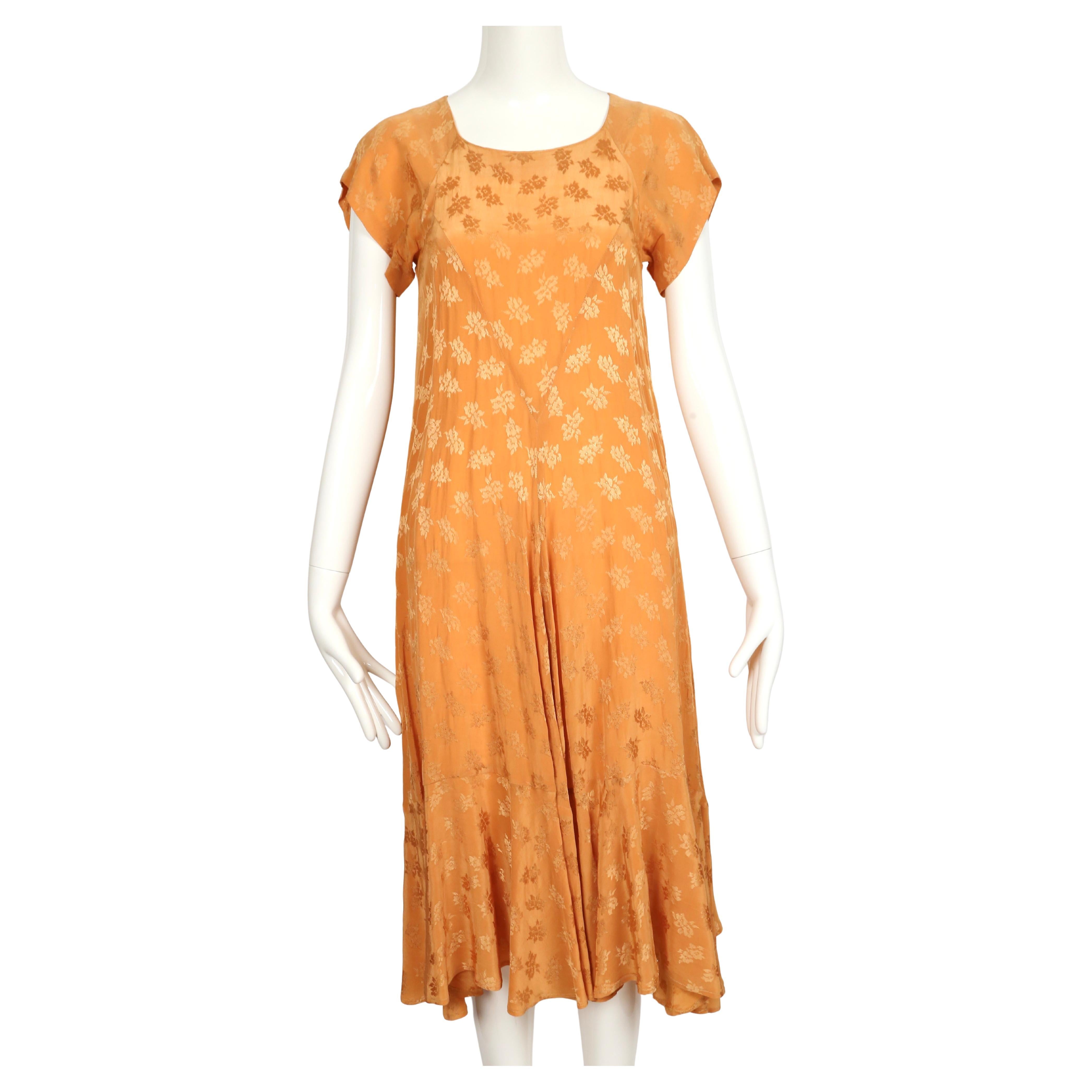 Orange Robe en jacquard floral BIBA pêche des années 1970 en vente