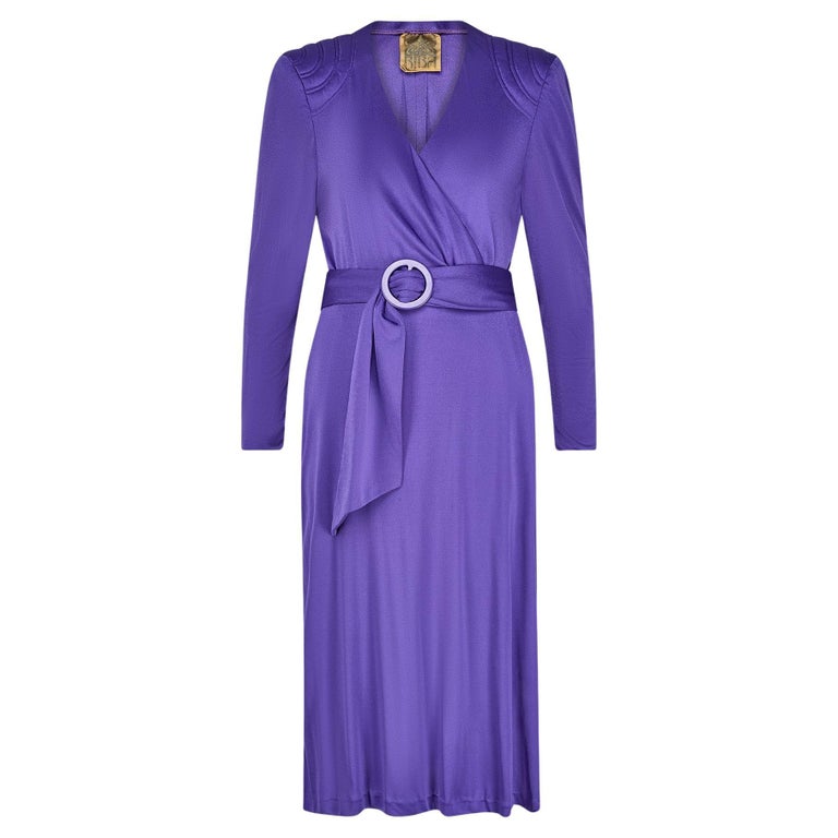 1970s Biba Purple Jersey Wrap Dress with Tonal Belt