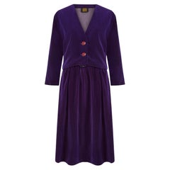 1970s Biba Purple Velvet Skirt Suit with Silver Buckle