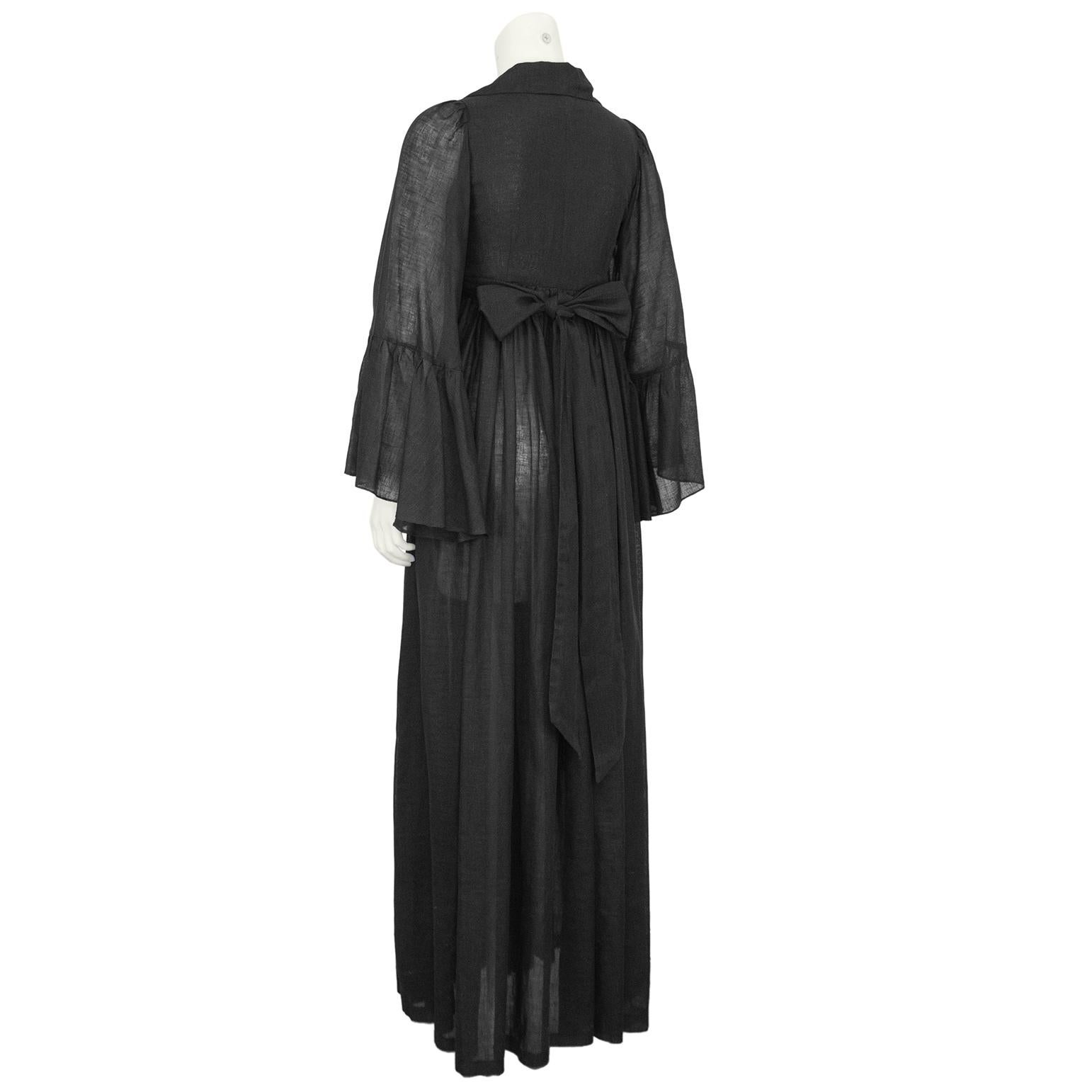 1970s Biba Sheer Black Cotton Hostess Gown In Good Condition For Sale In Toronto, Ontario