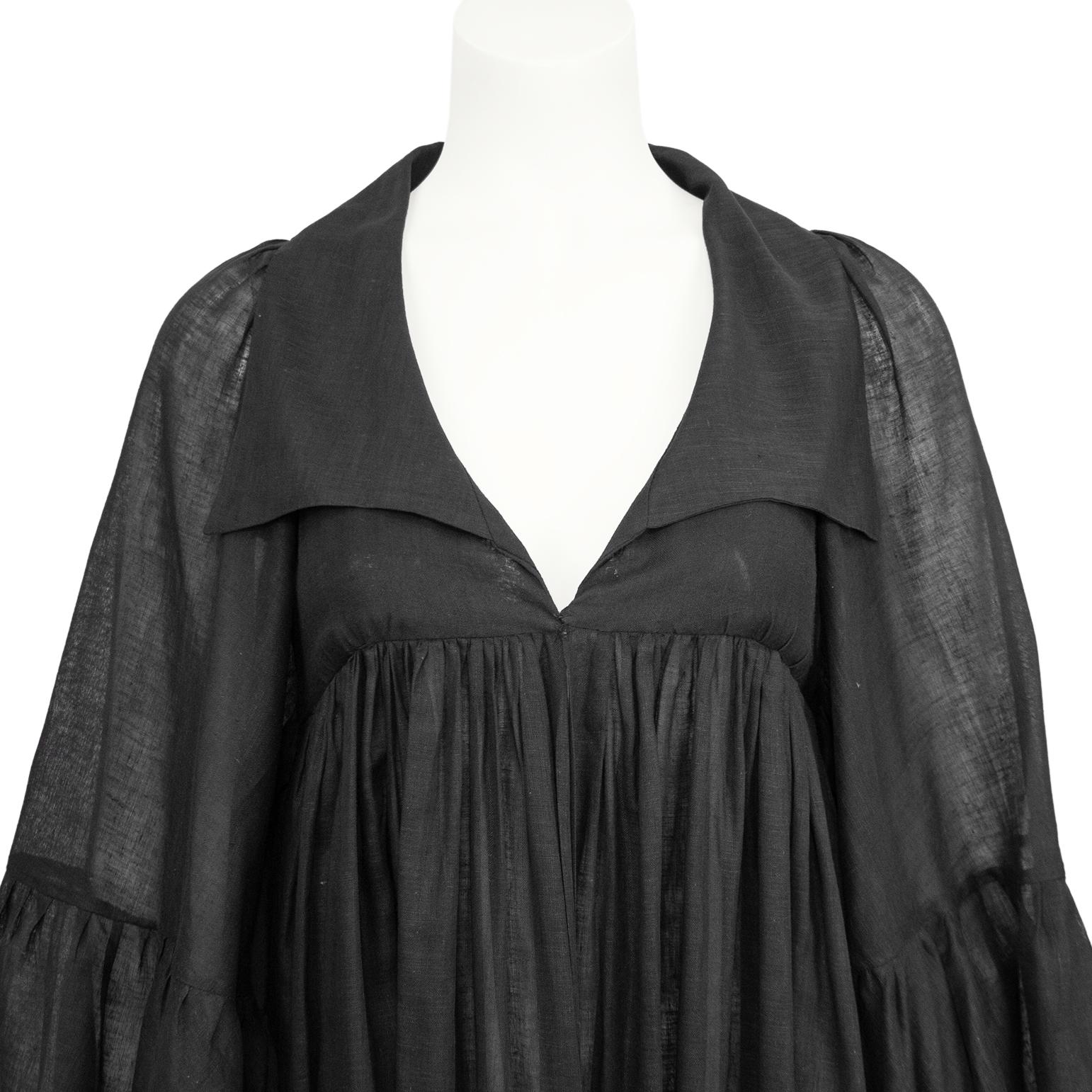 Women's 1970s Biba Sheer Black Cotton Hostess Gown For Sale