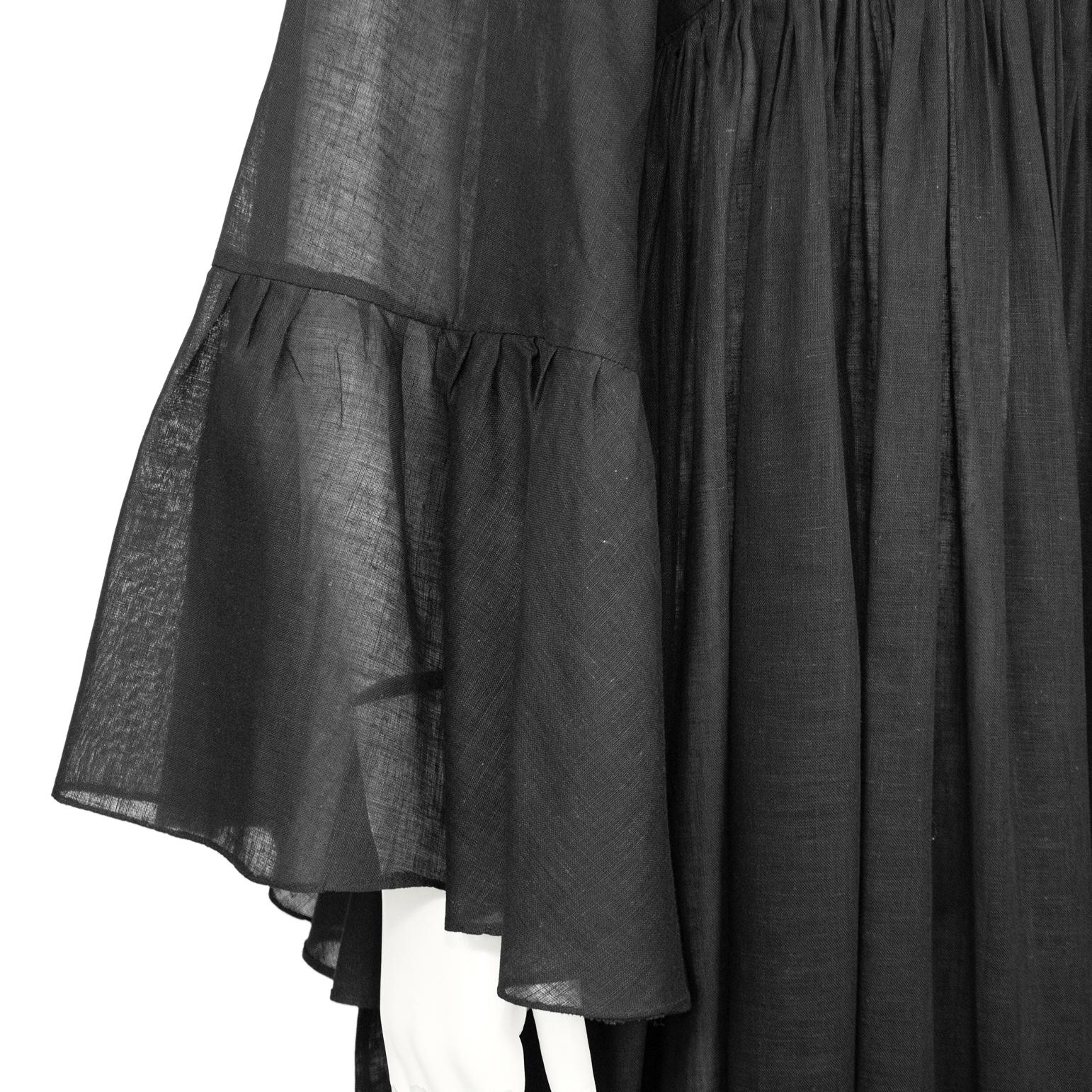 1970s Biba Sheer Black Cotton Hostess Gown For Sale 1