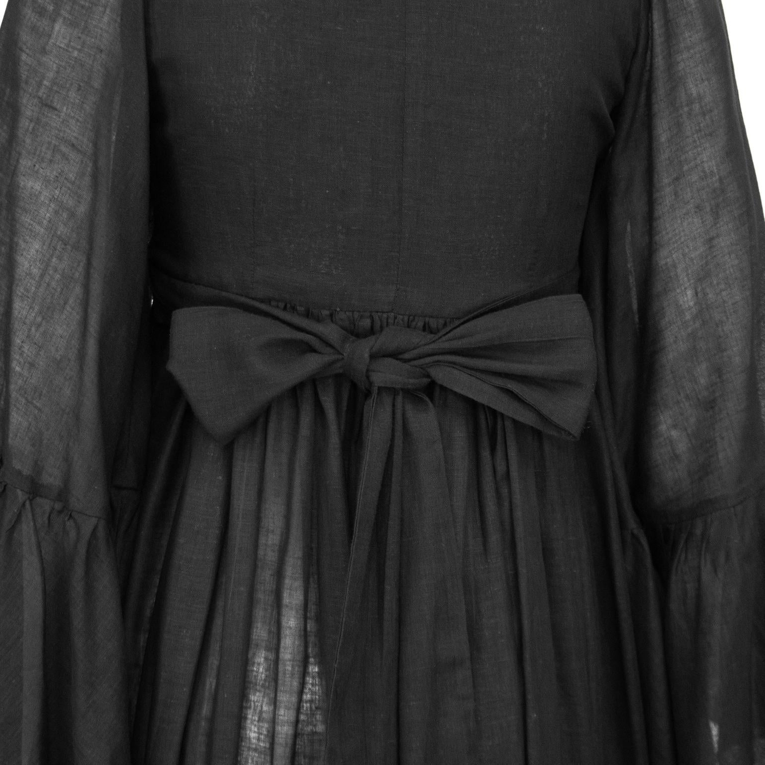 1970s Biba Sheer Black Cotton Hostess Gown For Sale 2