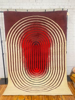 1970's BIC, UNUSED, Mid Century Modern, Wool Rya Rug, Cream Red Ovals Bleeding