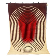 1970's BIC, UNUSED, Mid Century Modern, Wool Rya Rug, Cream Red Ovals Bleeding