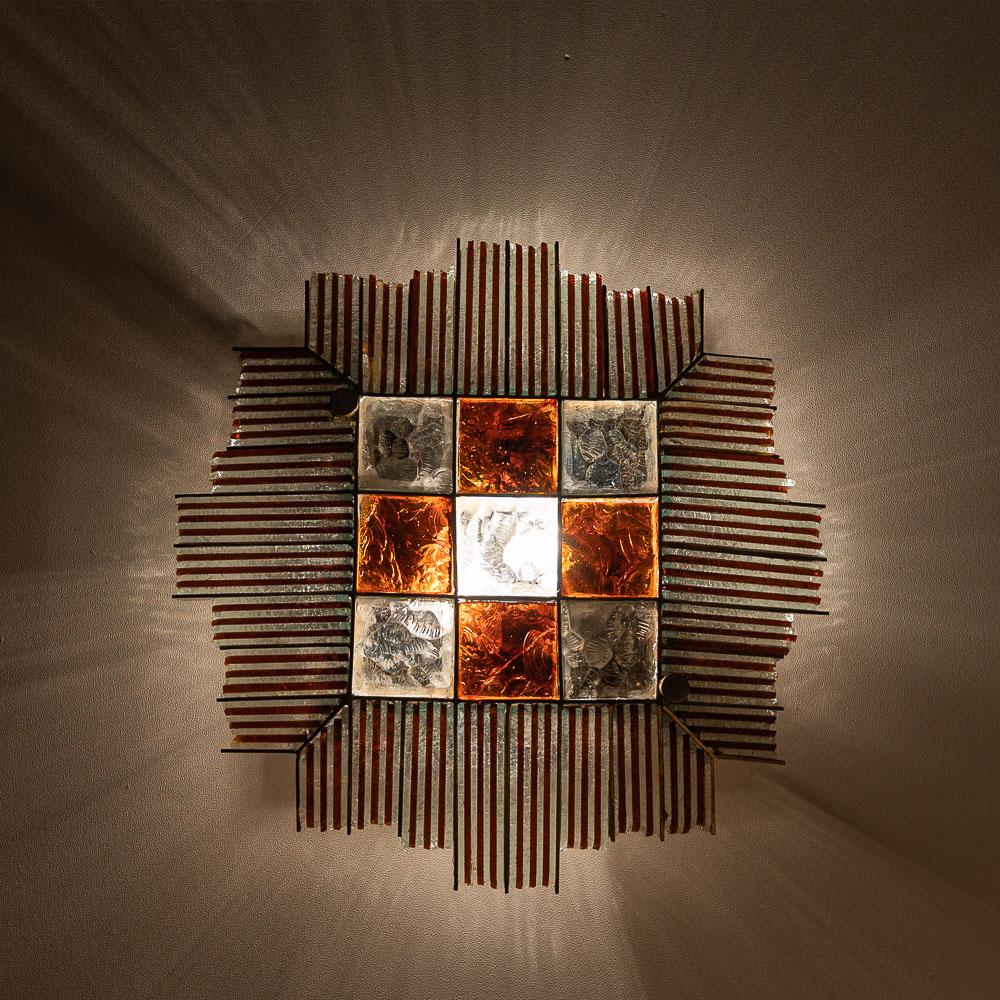 1970s Bicolor Murano Glass and Brass Sconces by Poliarte 5