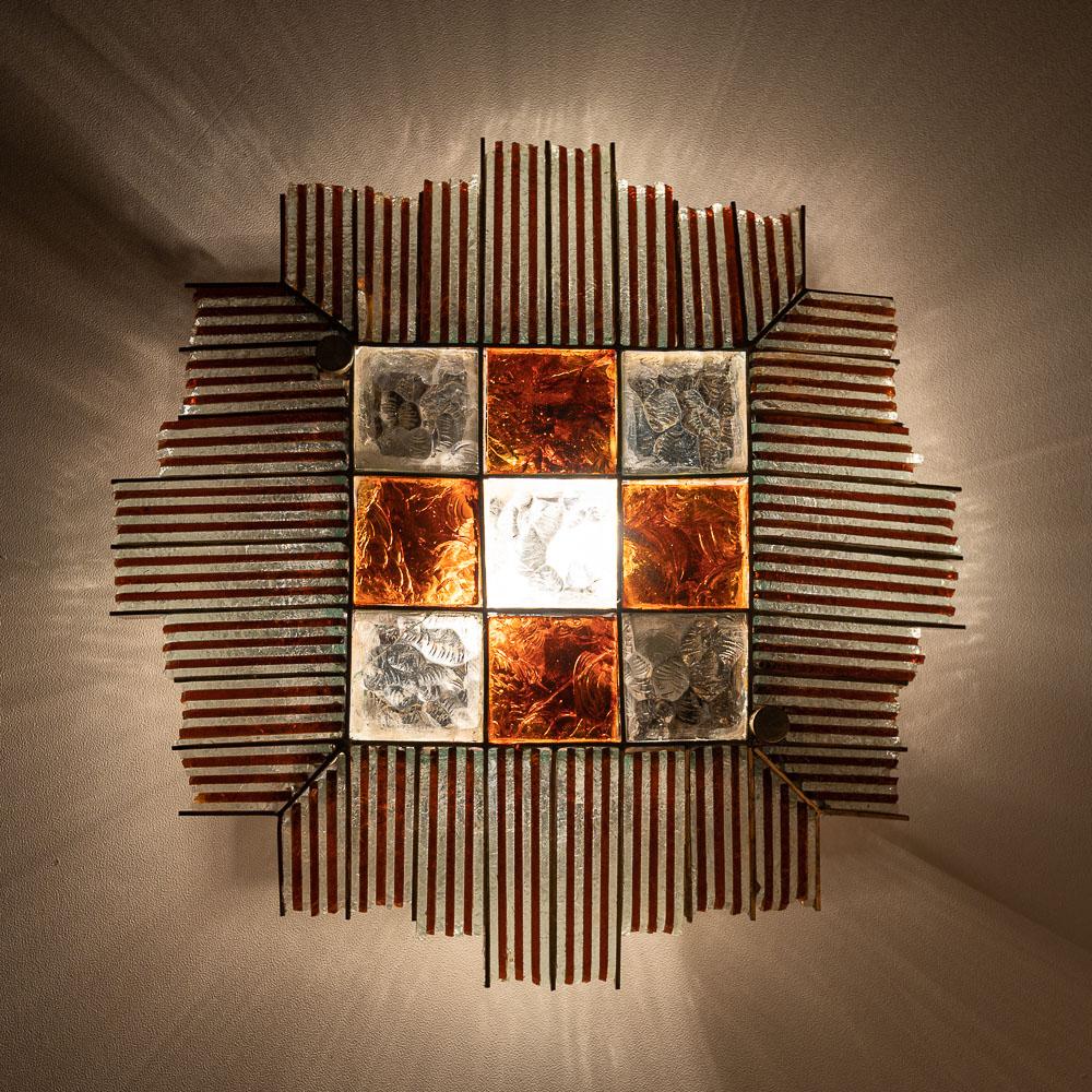 1970s Bicolor Murano Glass and Brass Sconces by Poliarte 4