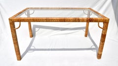 1970er Bielecky Brothers Parsons Ess- oder Schreibtisch aus Rattan und Glas