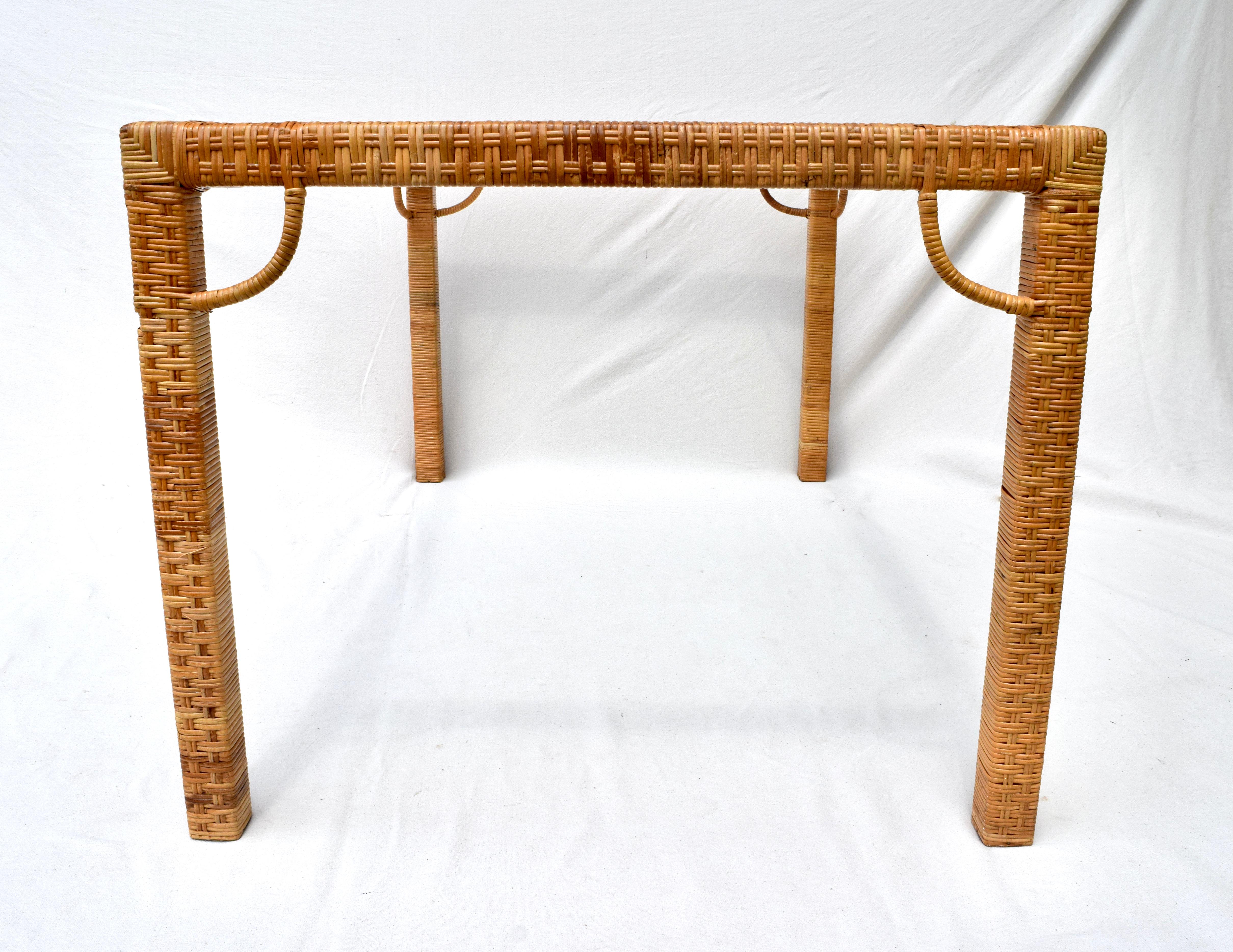American 1970's Bielecky Brothers Rattan & Glass Parsons Dining or Writing Table