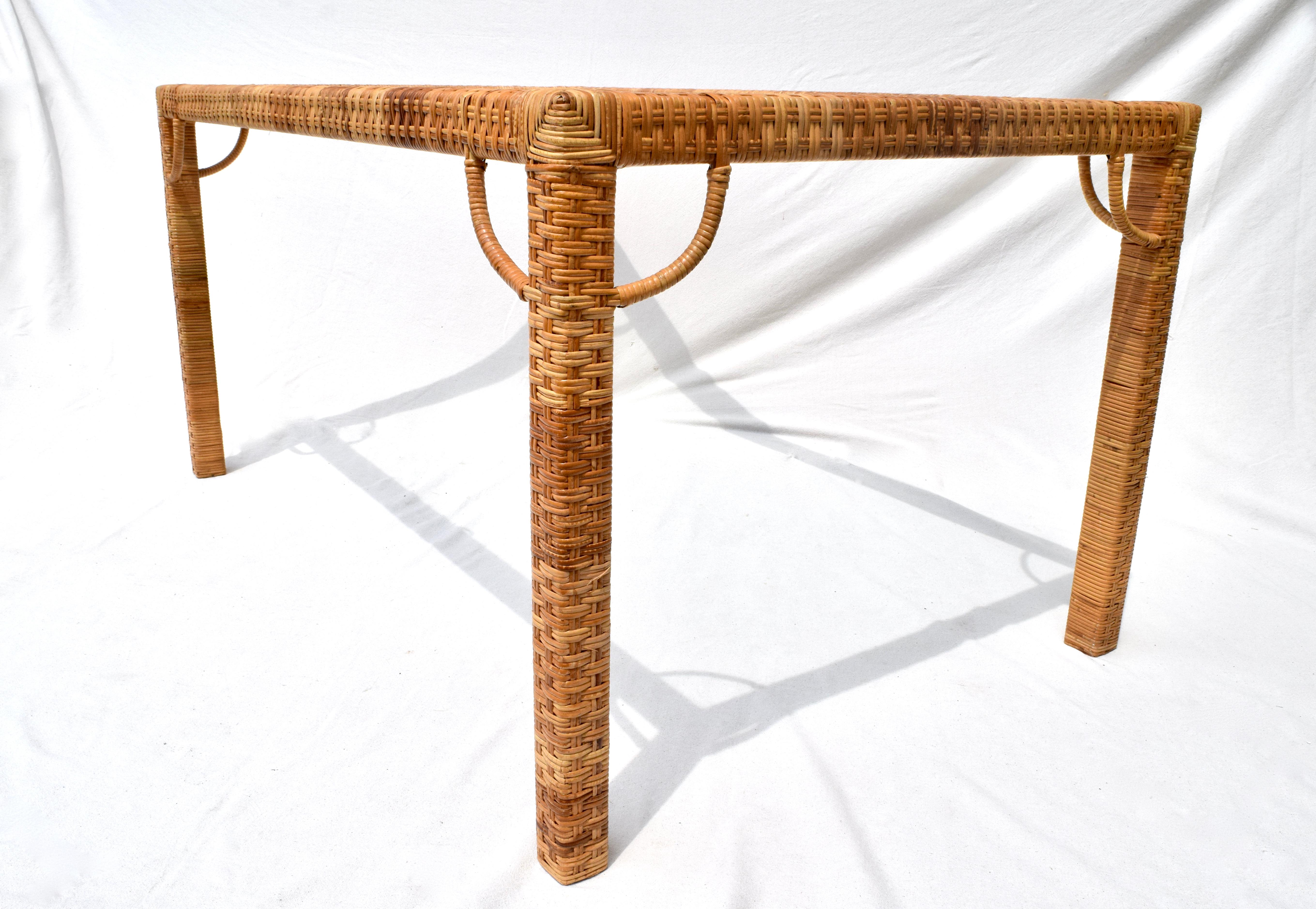 20th Century 1970's Bielecky Brothers Rattan & Glass Parsons Dining or Writing Table