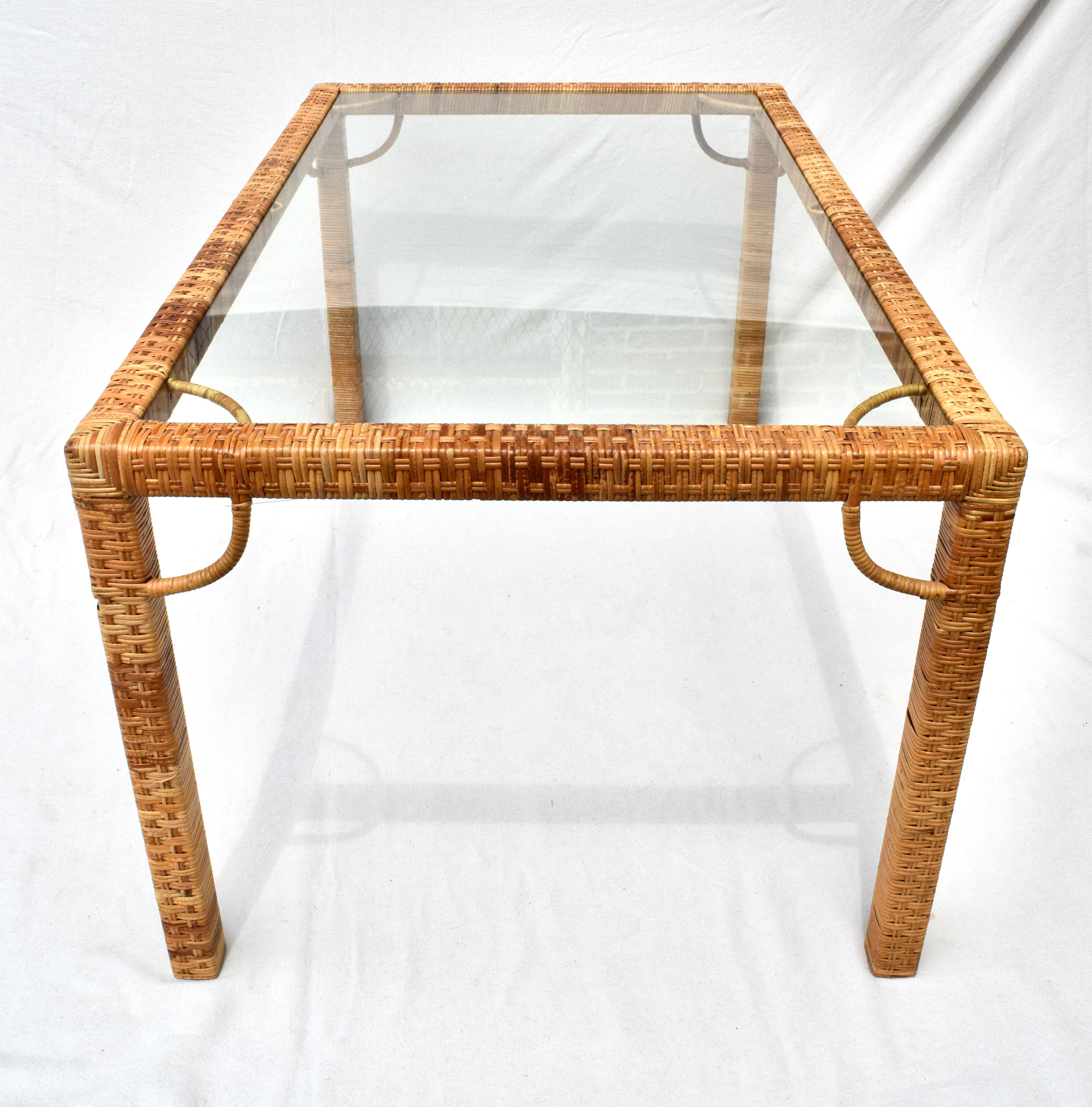 1970's Bielecky Brothers Rattan & Glass Parsons Dining or Writing Table 2